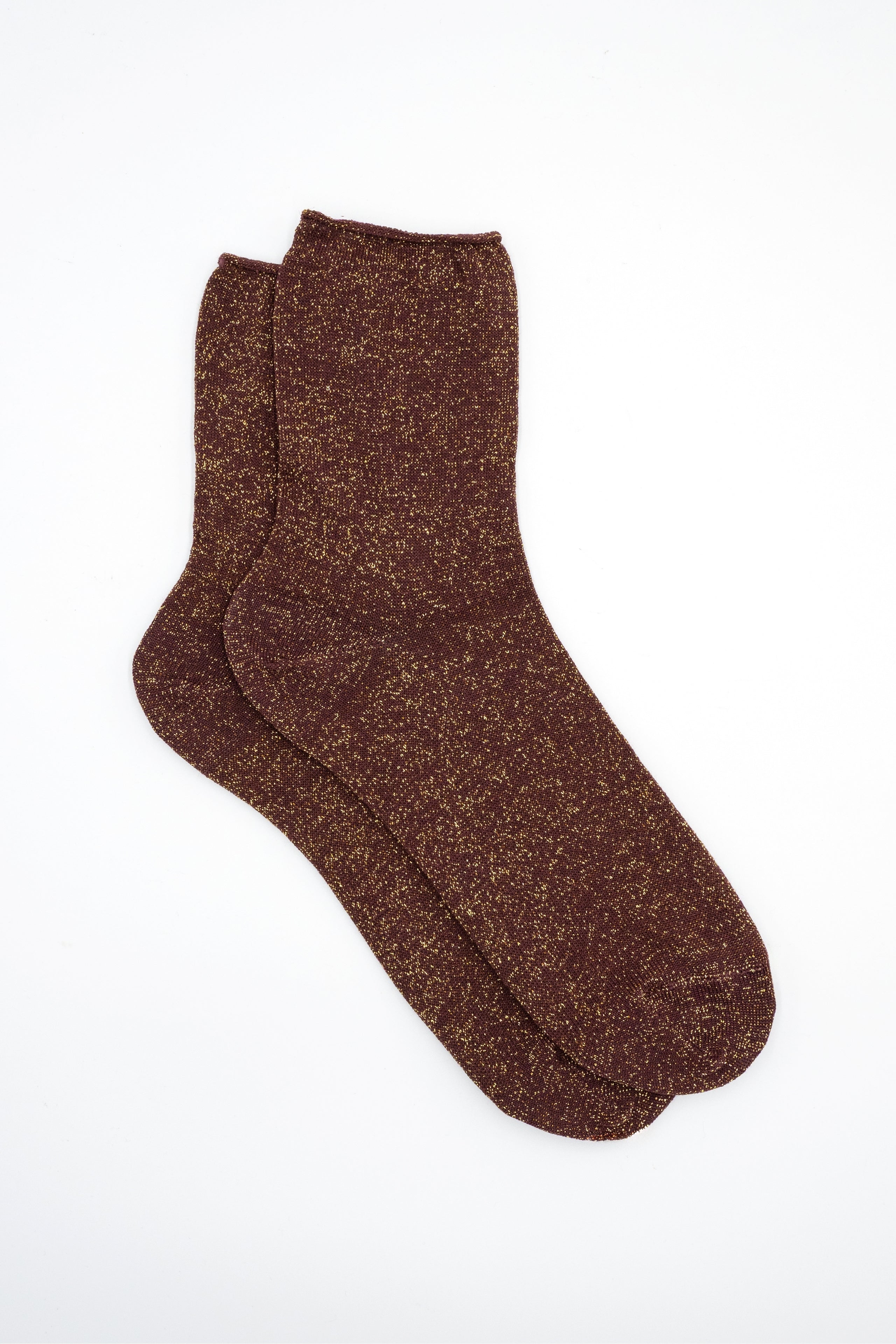 Short Cotton Socks with Lurex - Burgundy
