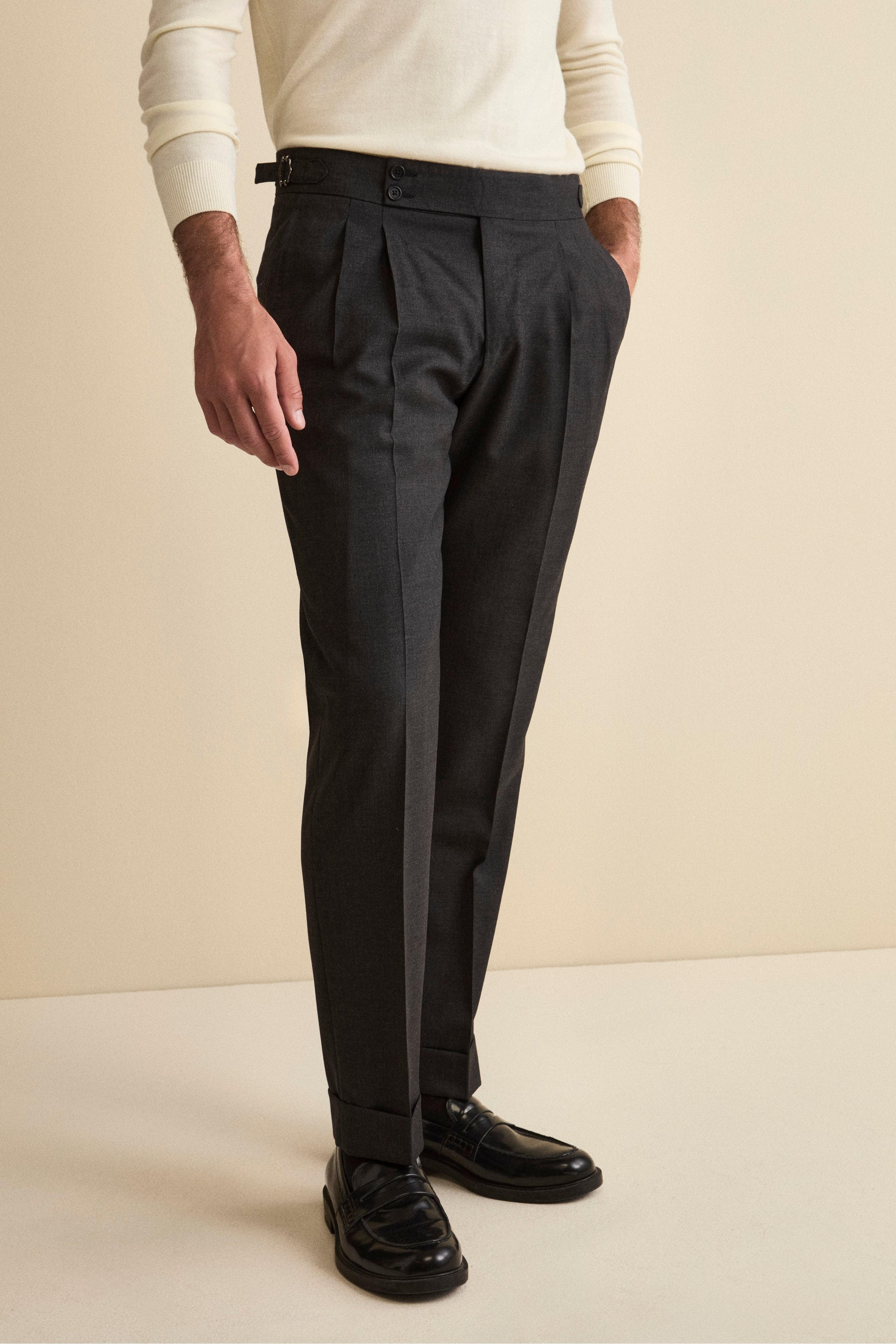 Pantalon Droit en Laine Vierge avec Revers - GRIS