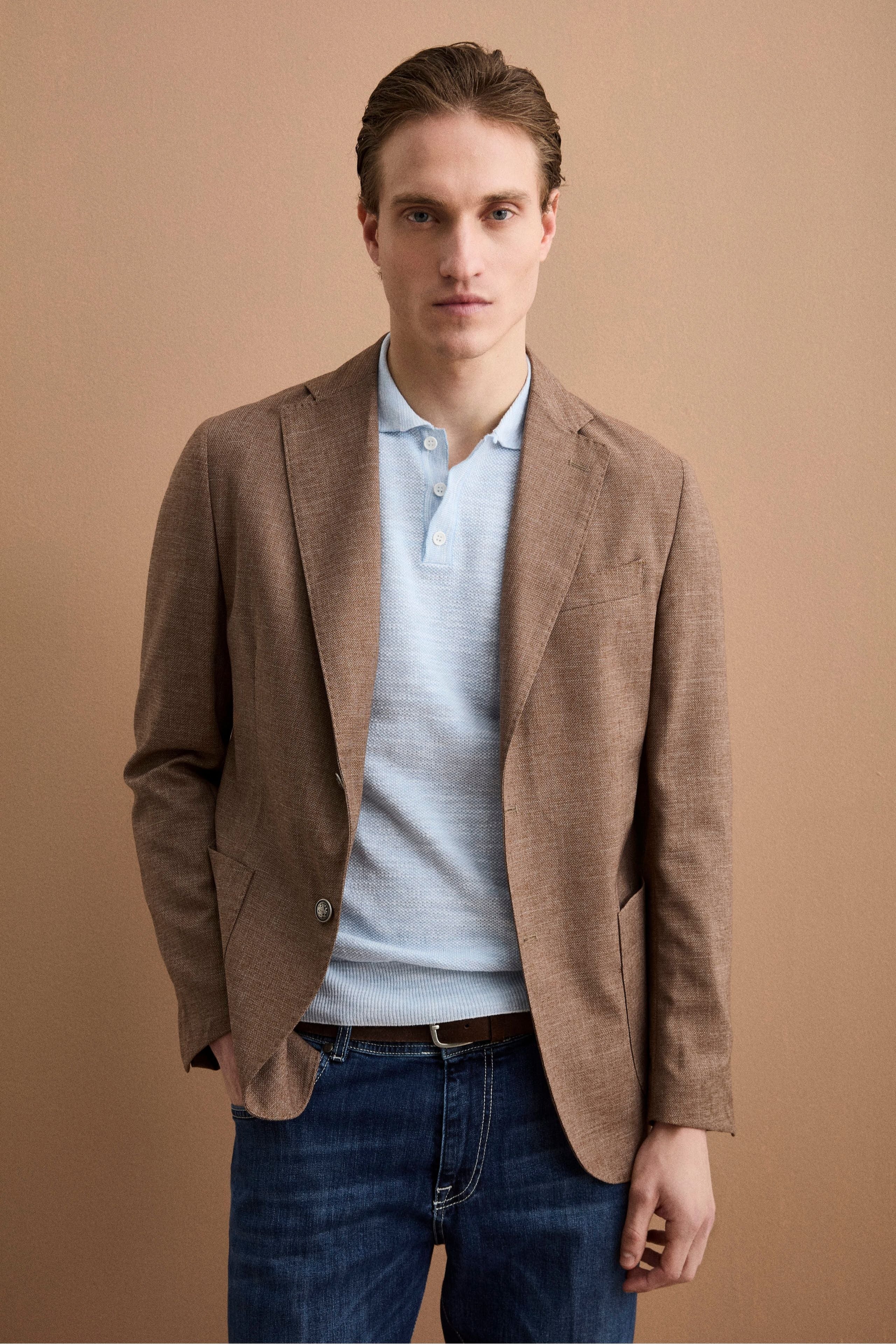 Giacca Monopetto Destrutturata in Misto Lana - NOCCIOLA