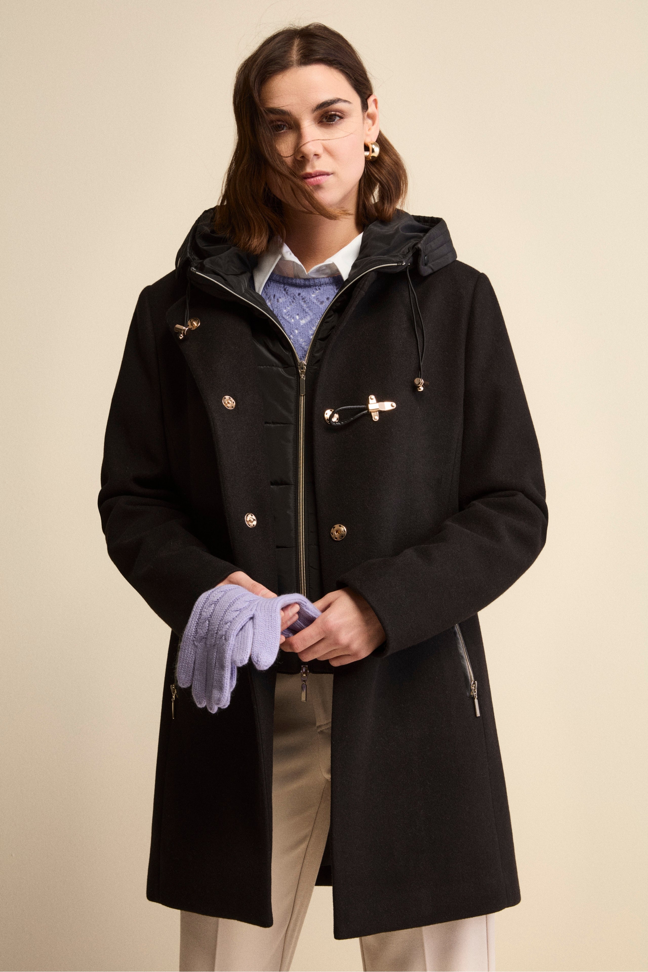 Midi Wool-Blend Coat with Toggle Fastening - BLACK