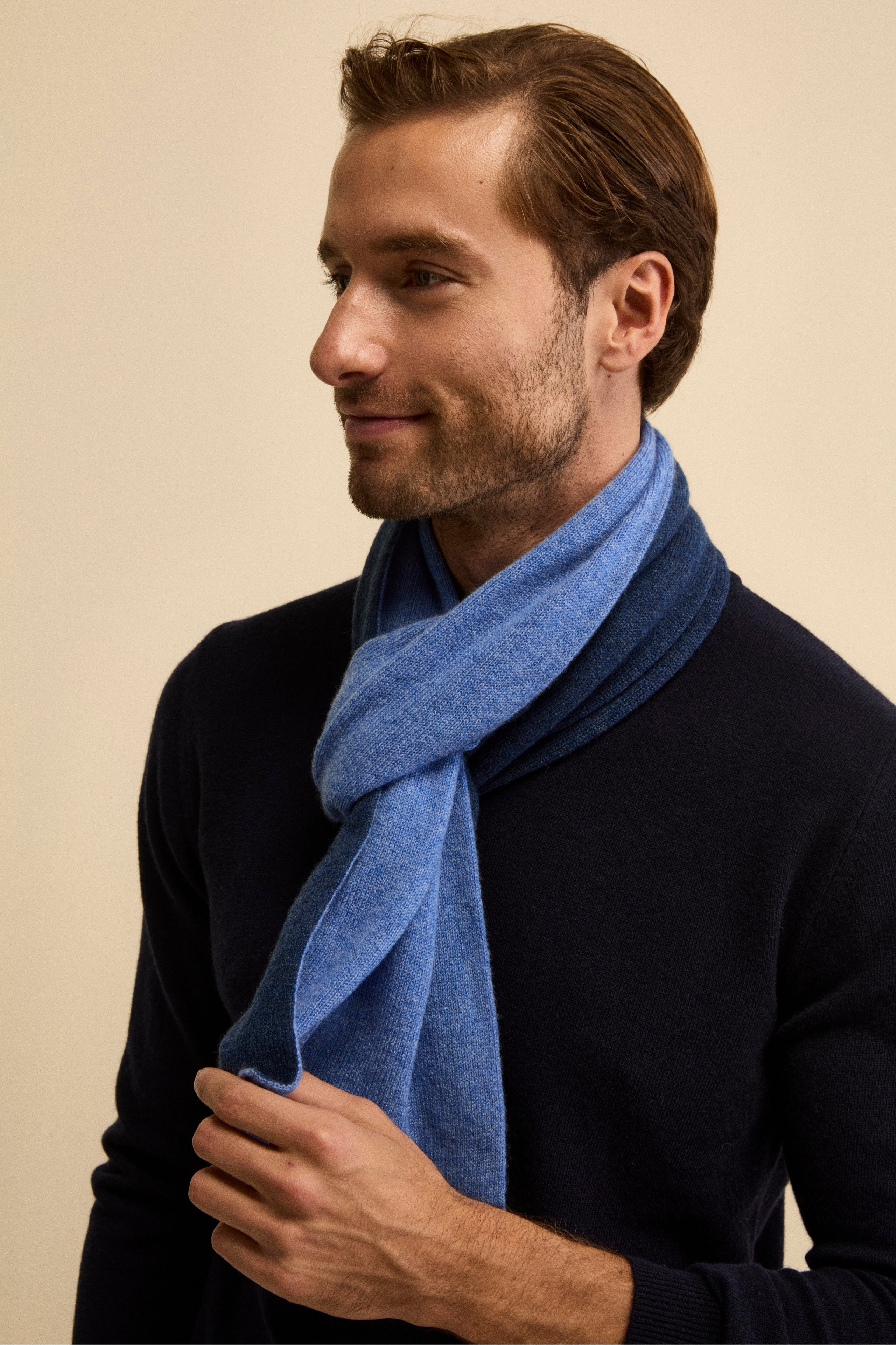Bicolor cashmere knit collar - Denim-Blue melange