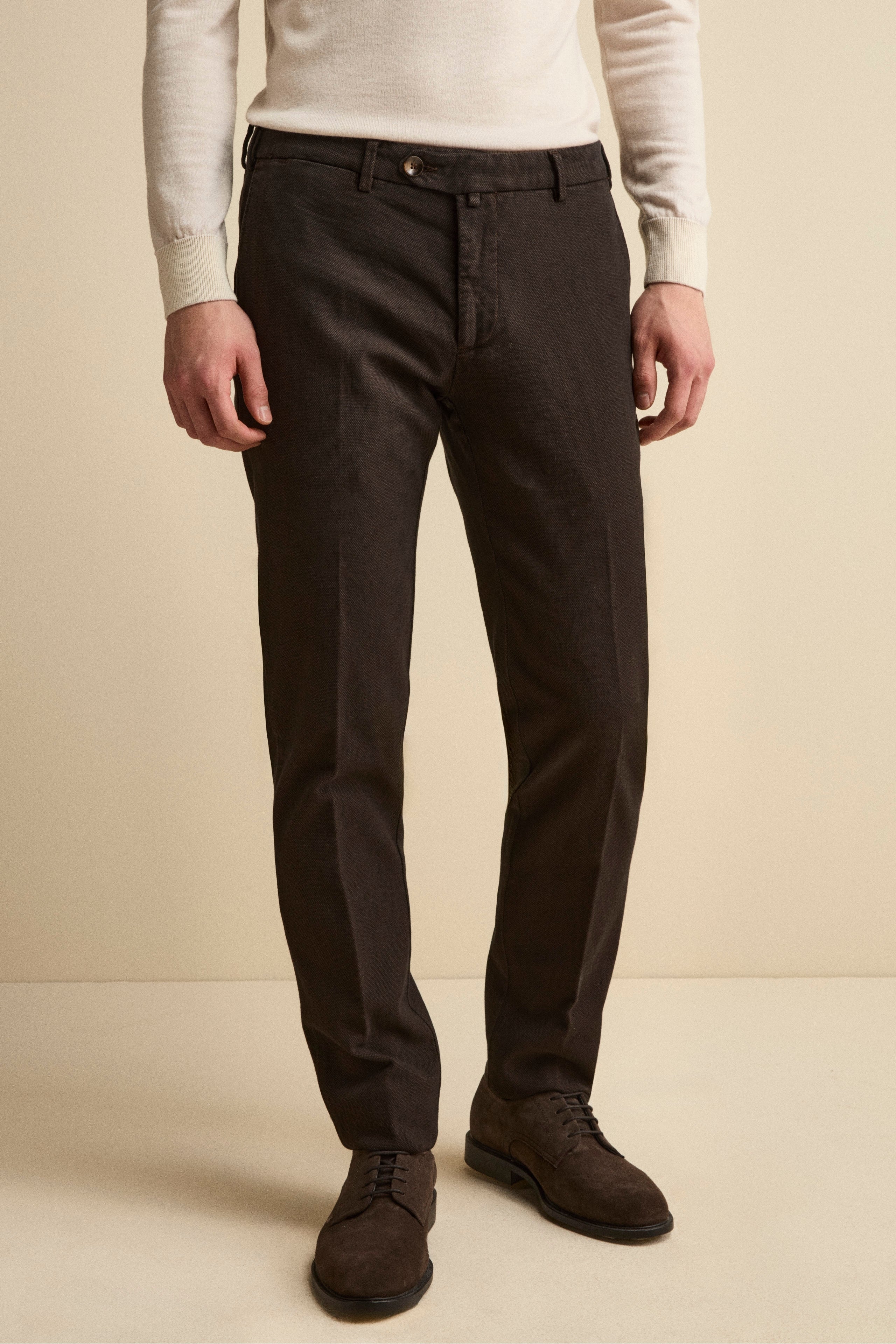 Birdseye Slim-Fit Cotton Trousers - Rust