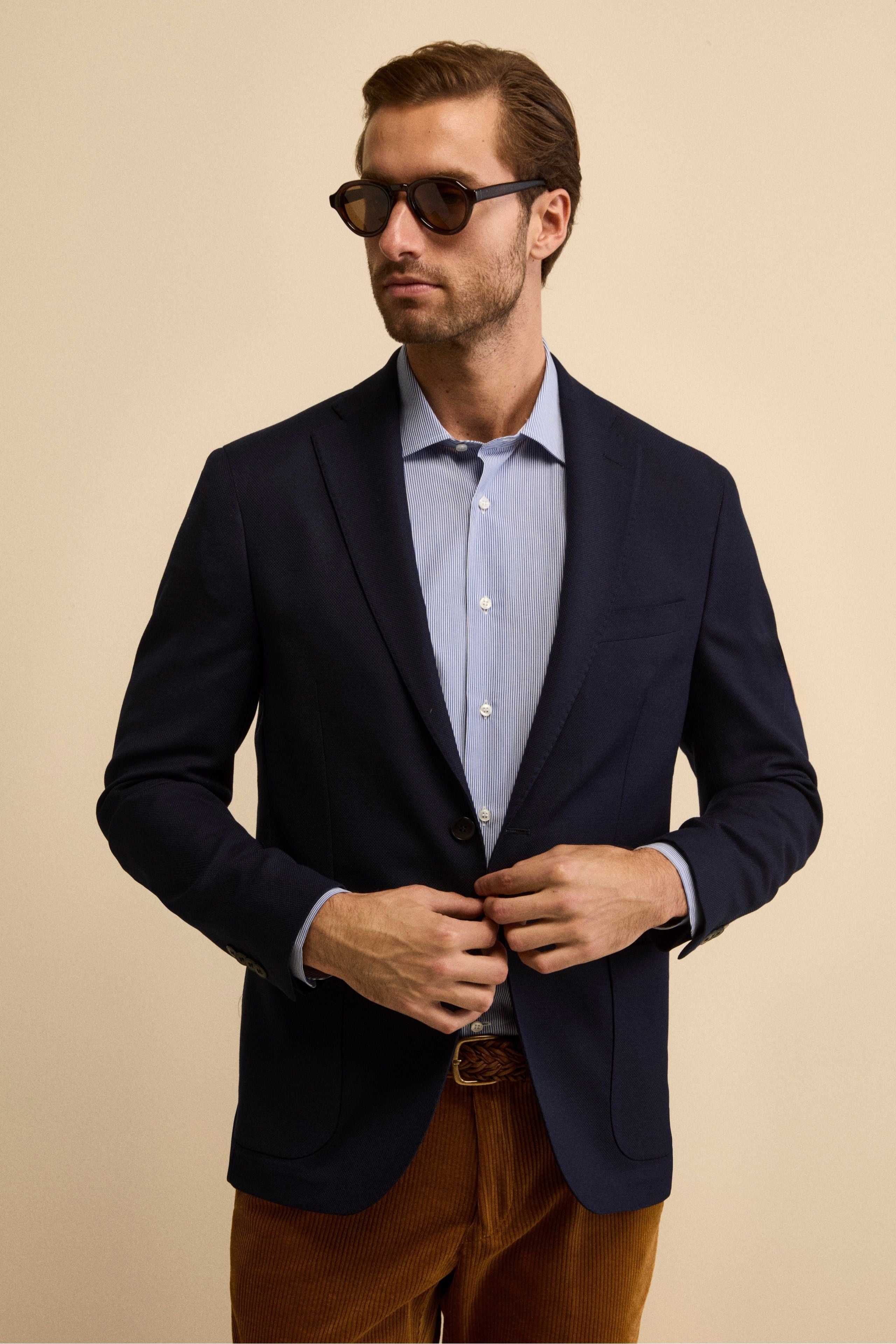 Slim Fit Single-Breasted Jacket in Virgin Wool - BLUE