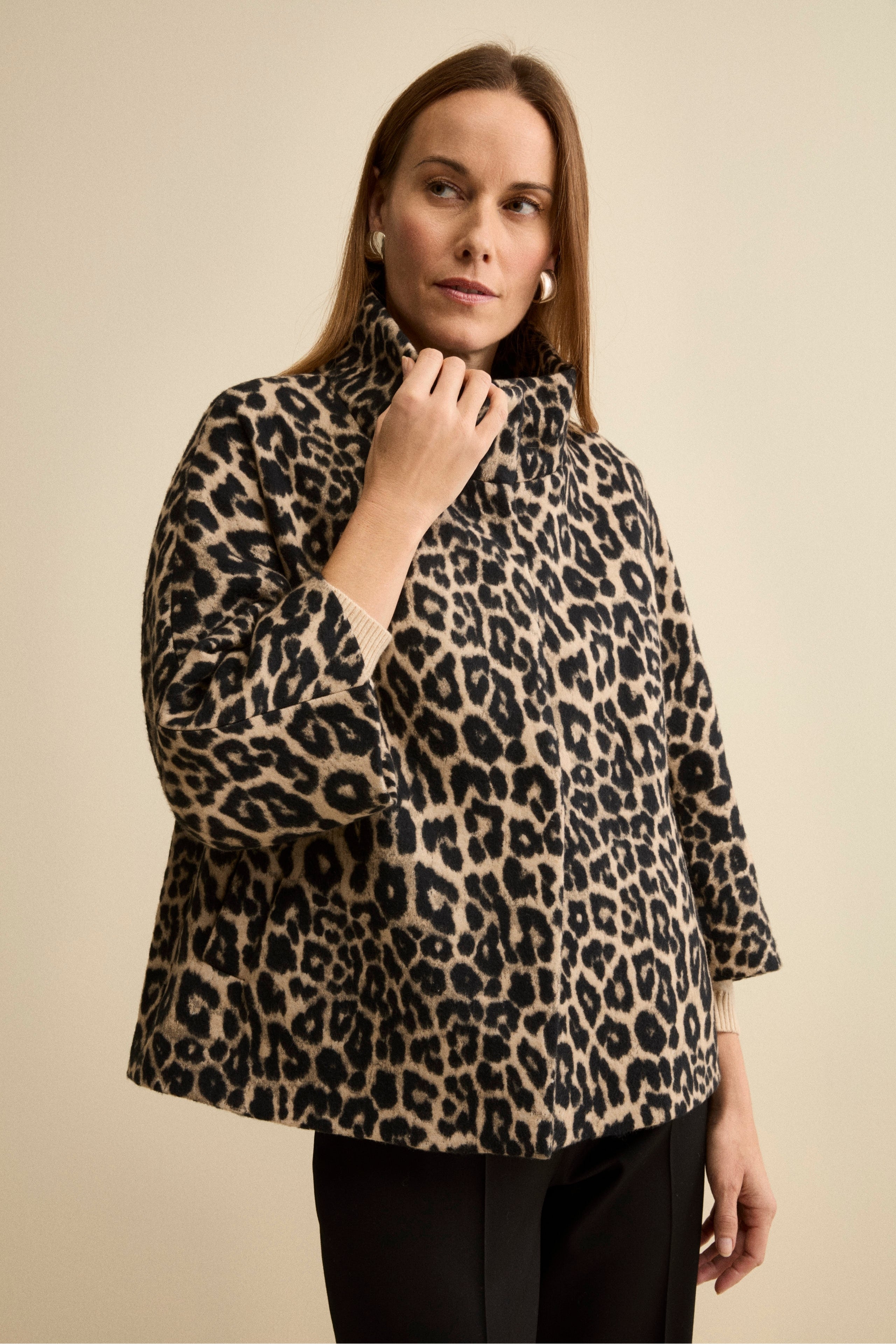 Short Flared Animal-Print Coat - -