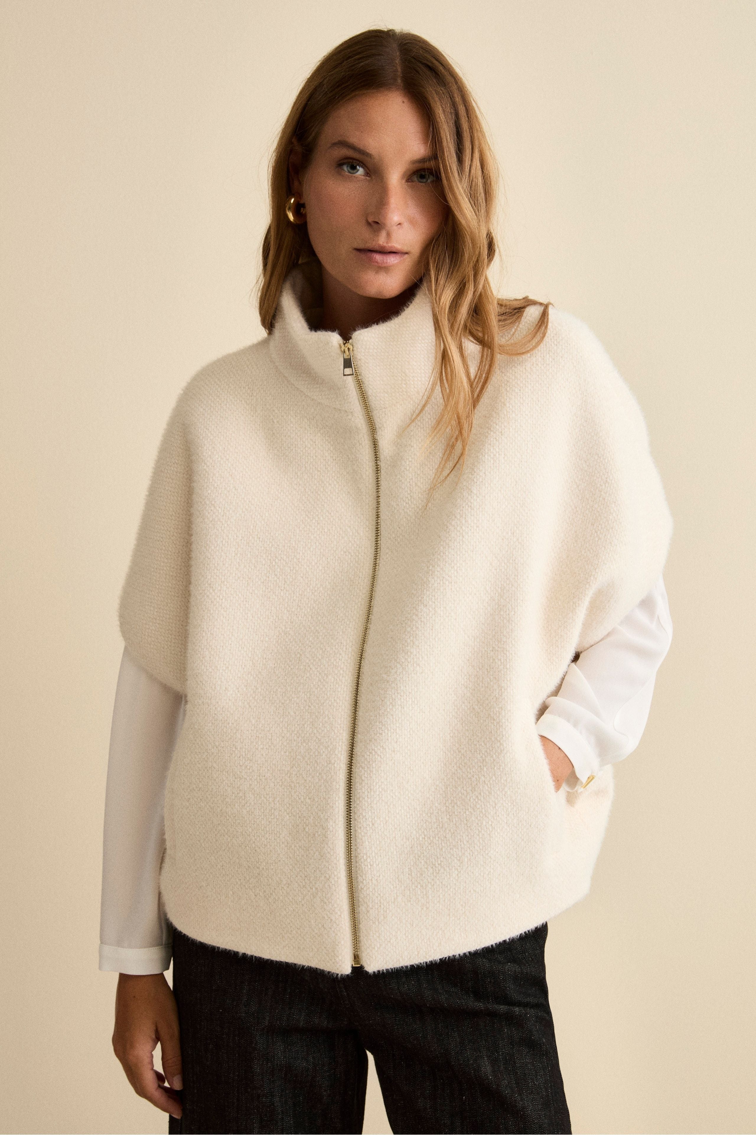 Lined Cape with Zip - CREAM