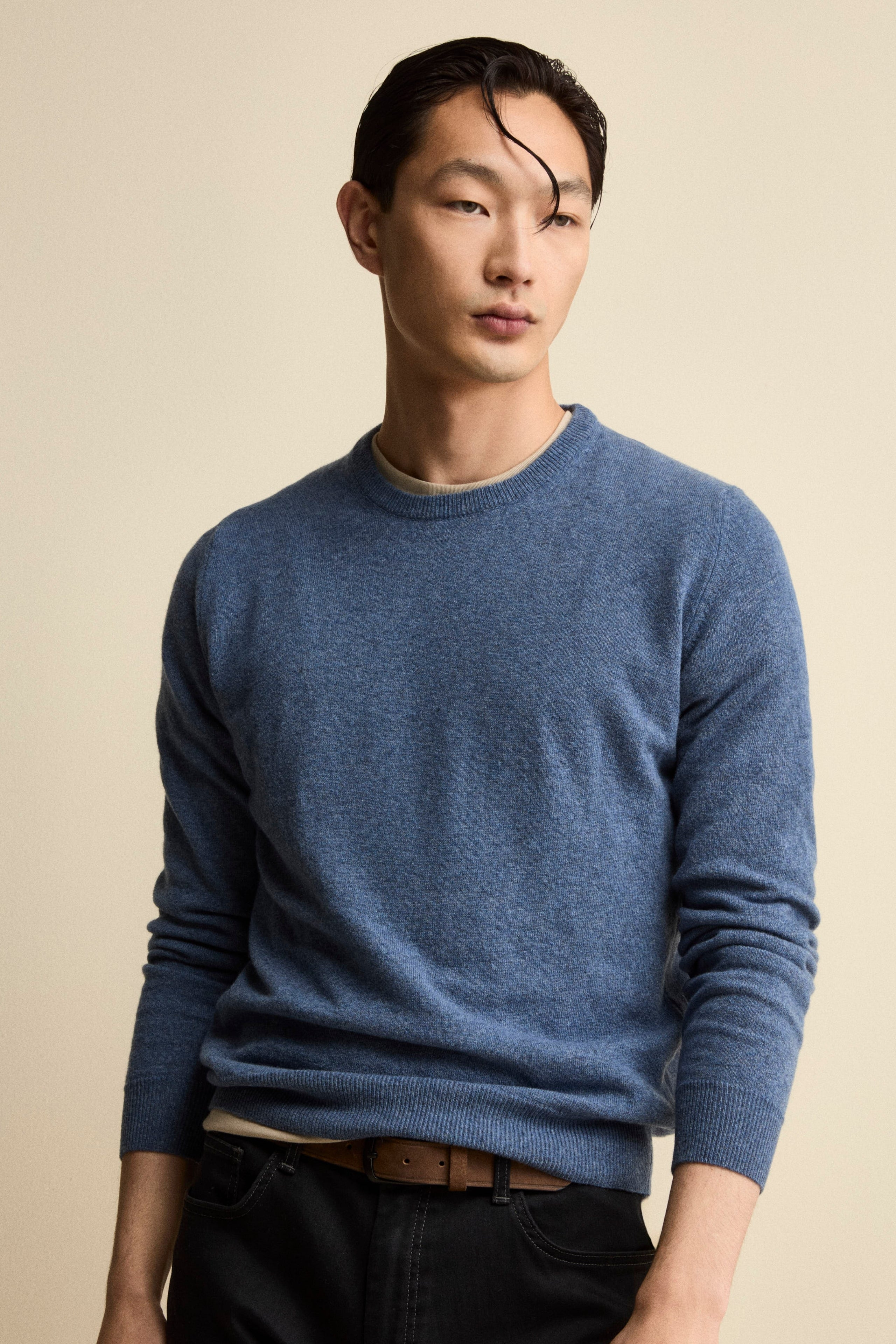 Crew-Neck Regular Fit Sweater in Merino Wool - DENIM