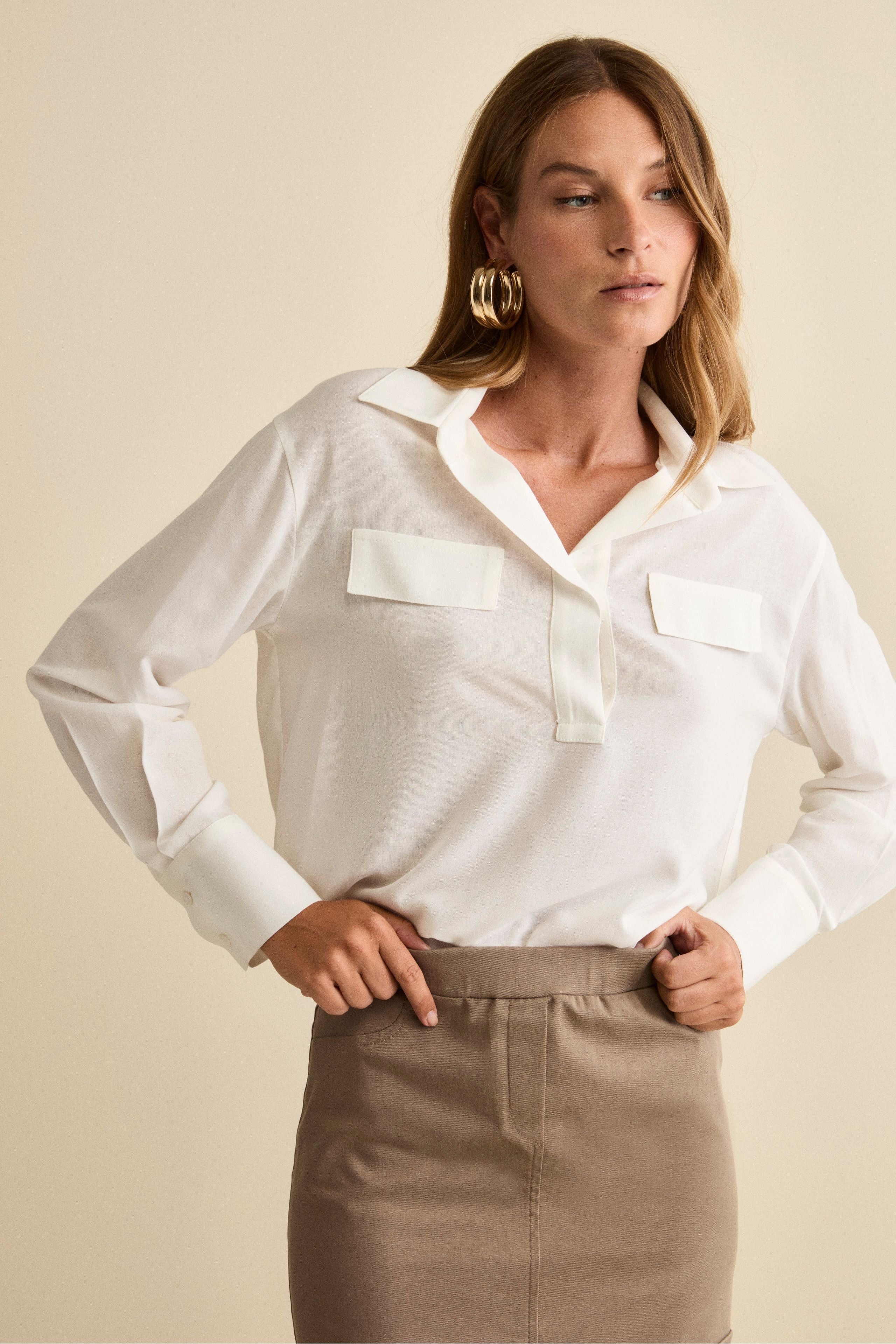 Oversized Gauze Blouse with Flaps - CREAM