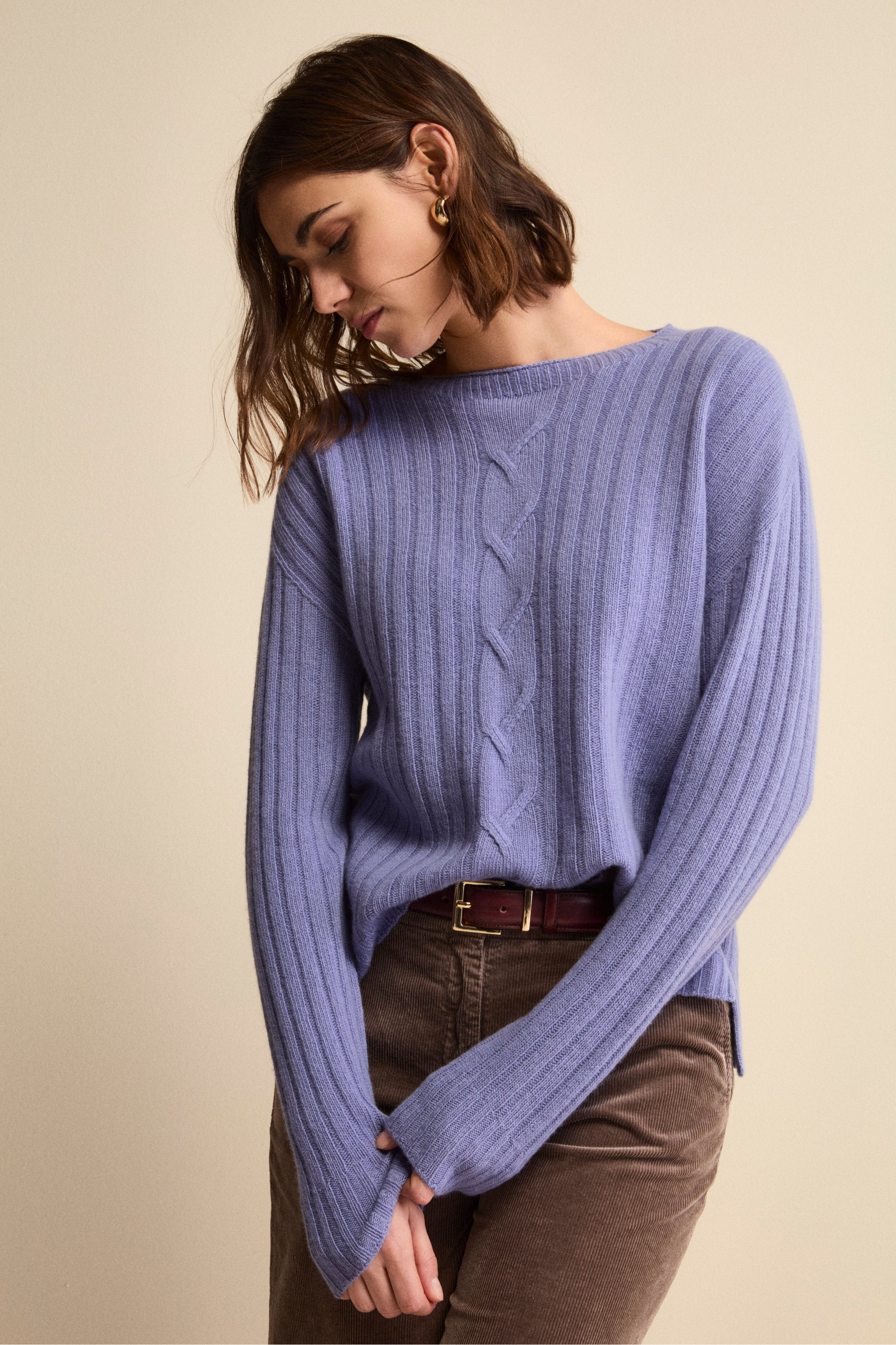 Boat-Neck Sweater in Wool and Cashmere - Lavender