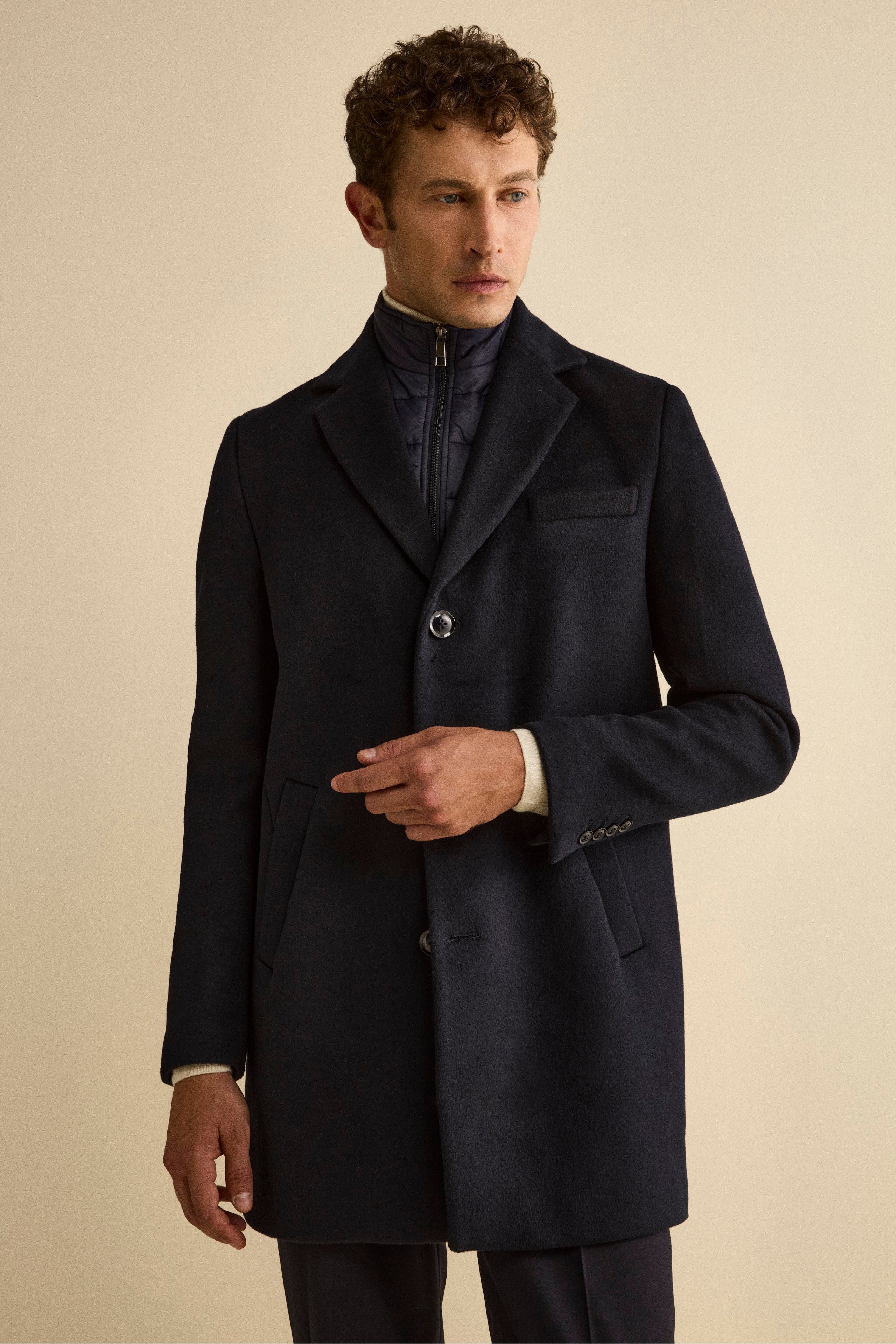 Wool-Blend Lined Coat with Bib - BLUE