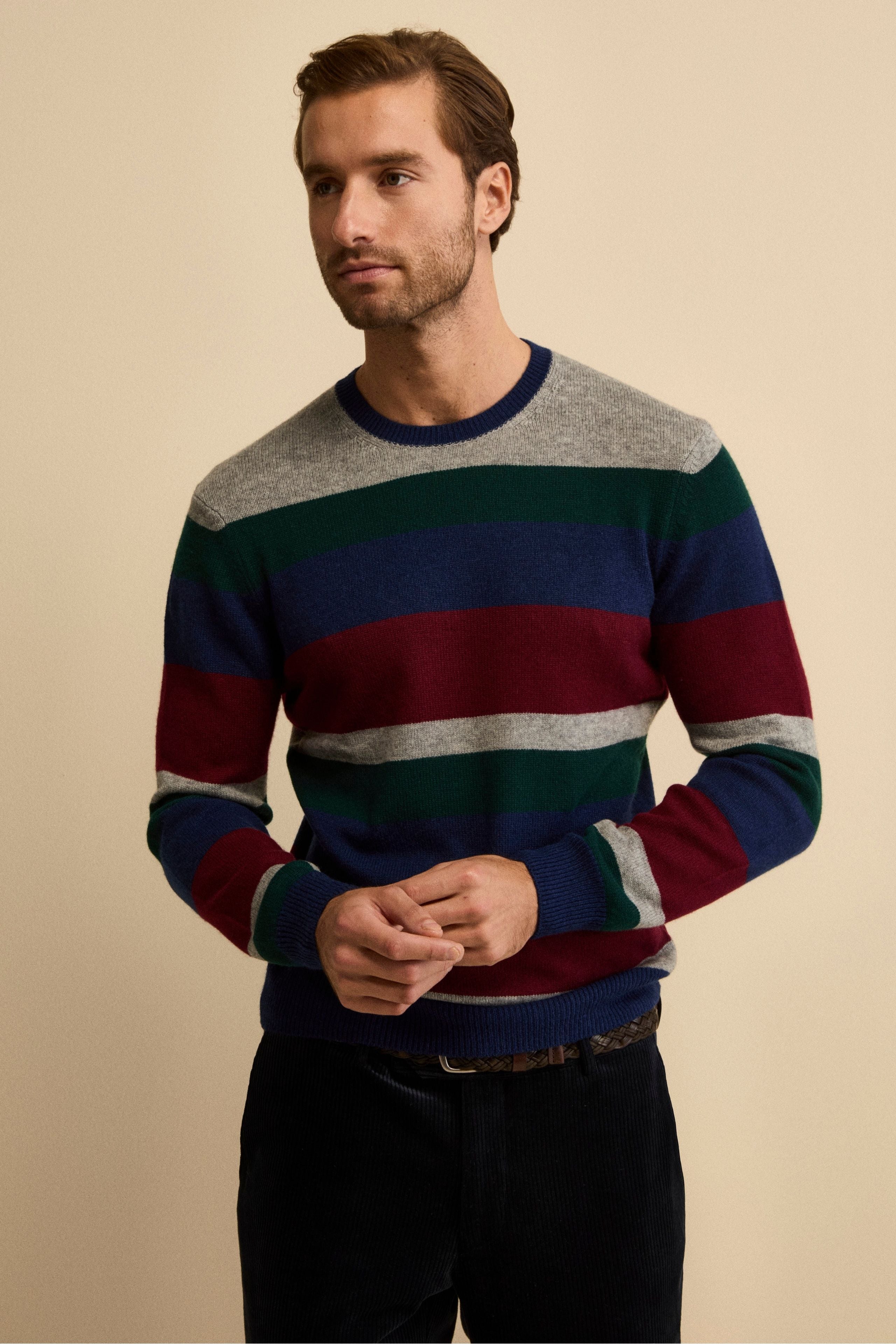Striped Crewneck Sweater in Wool and Cashmere - MULTICOLORED