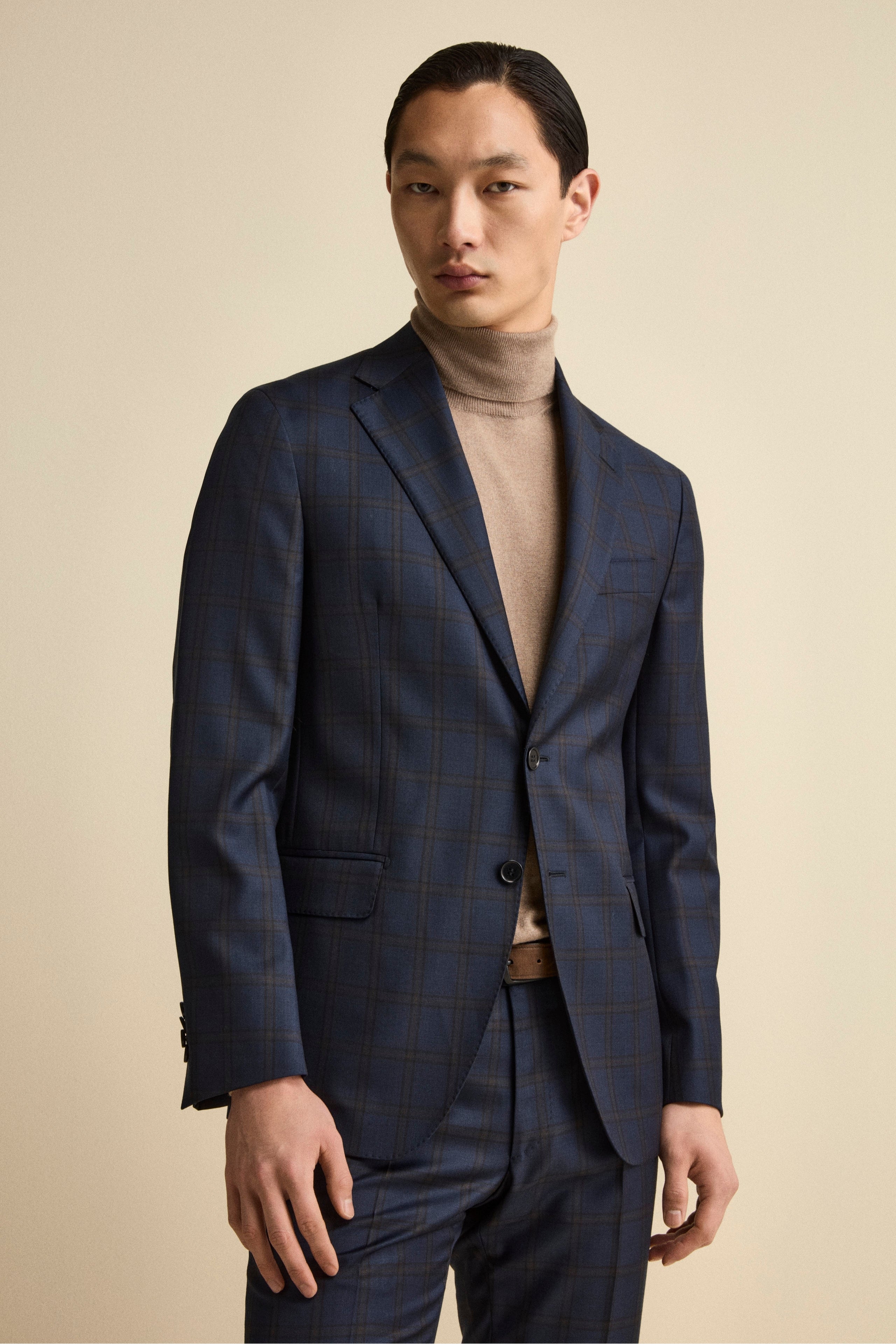 Slim-Fit Checked Lined Suit in Virgin Wool - Blue check