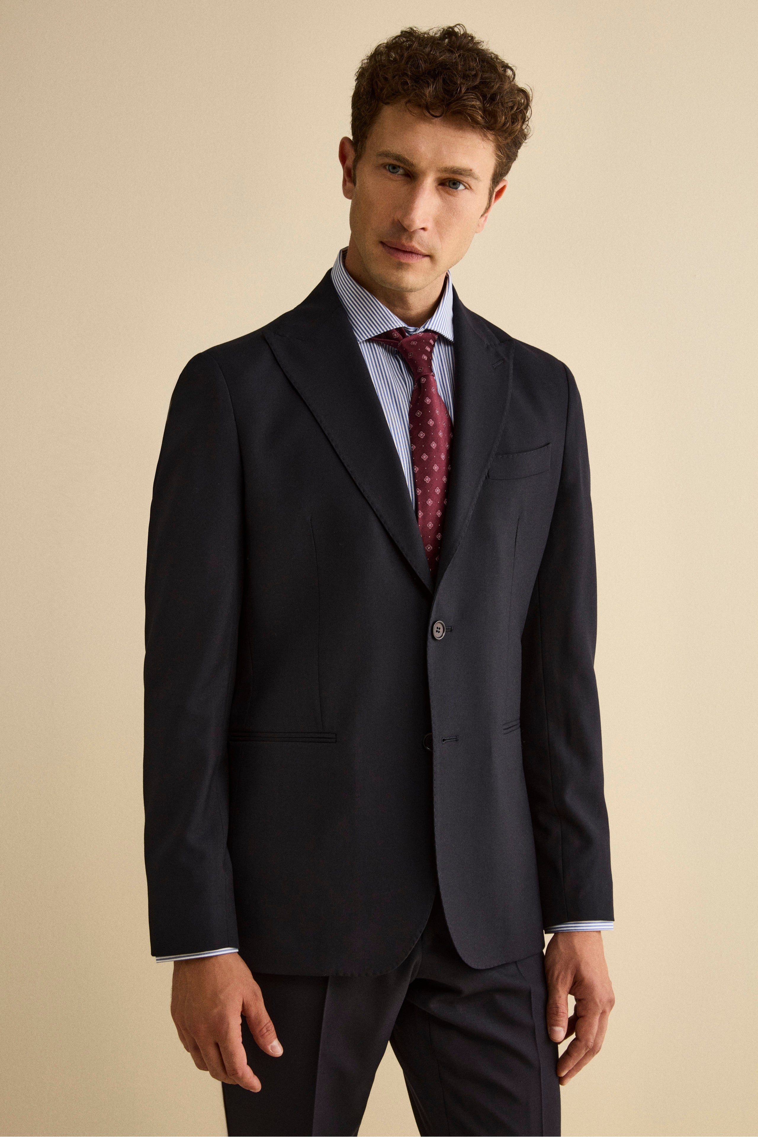 Virgin Wool Slim Fit Suit with Peak Lapel - Blue