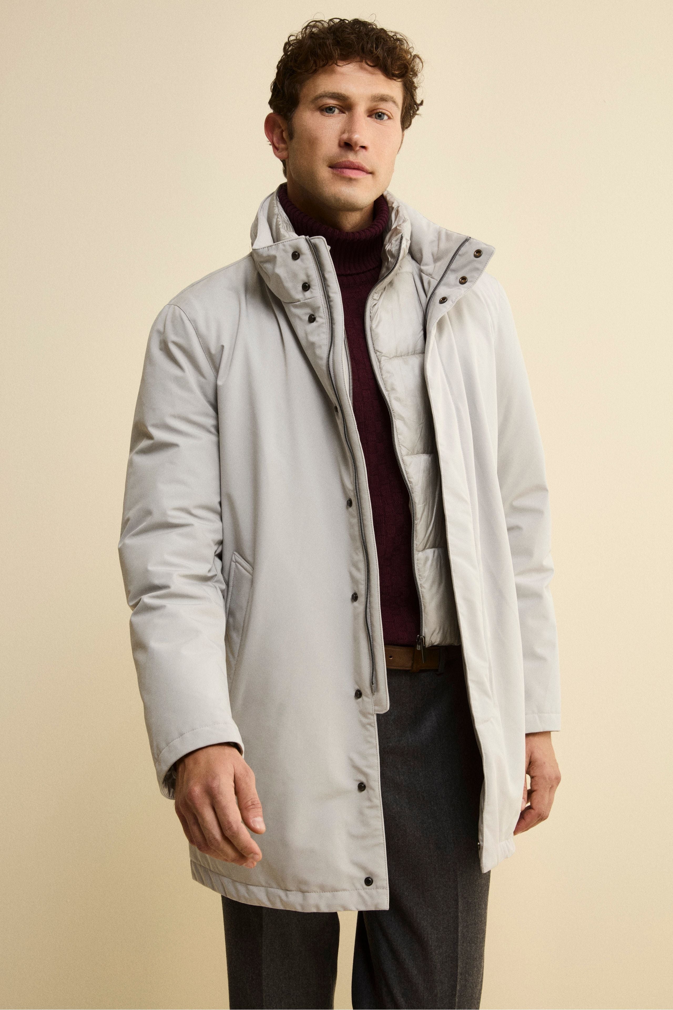 Midi Padded Coat with Inner Vest - Sand brown