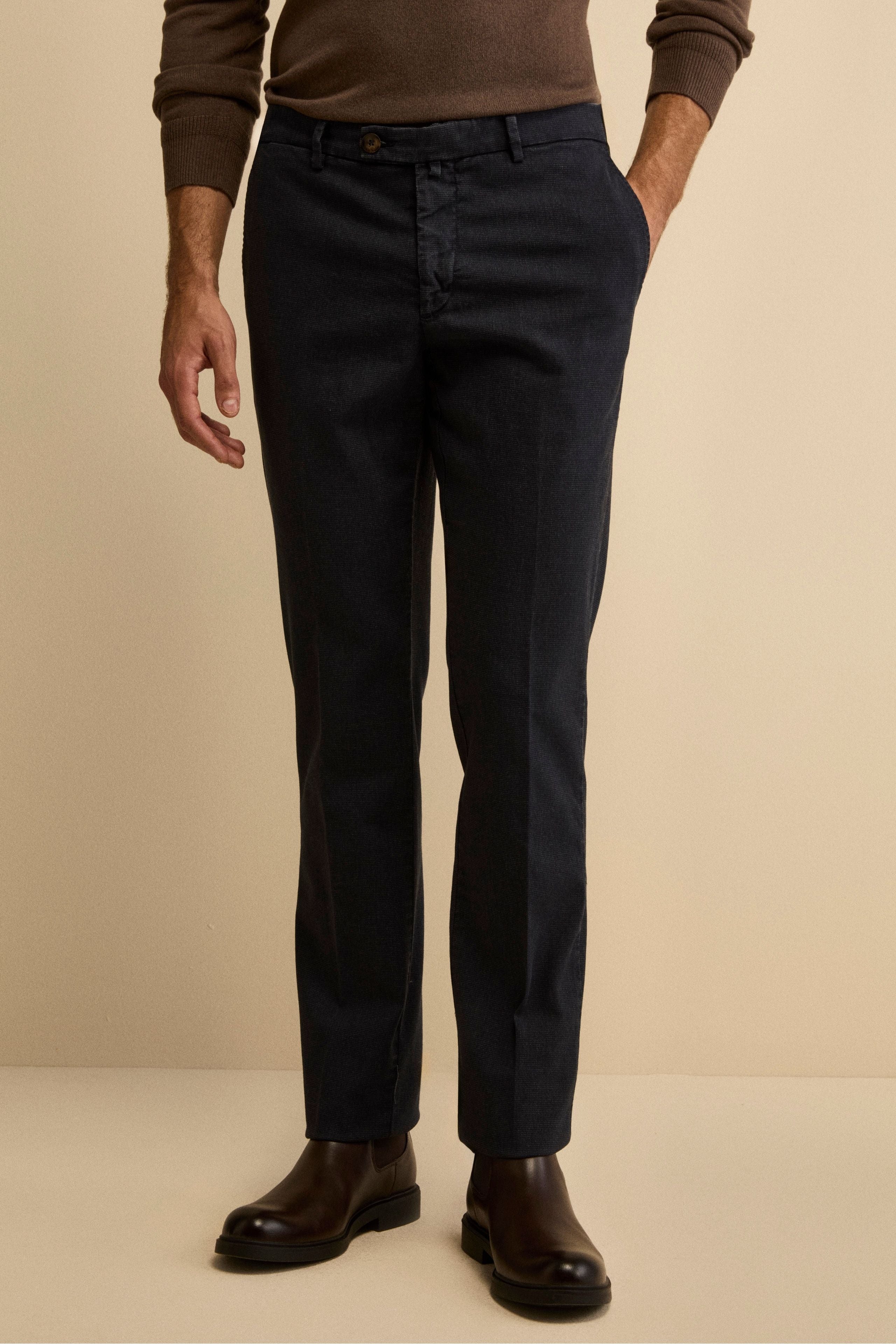 Micro-Dot Regular Fit Cotton Trousers - BLUE