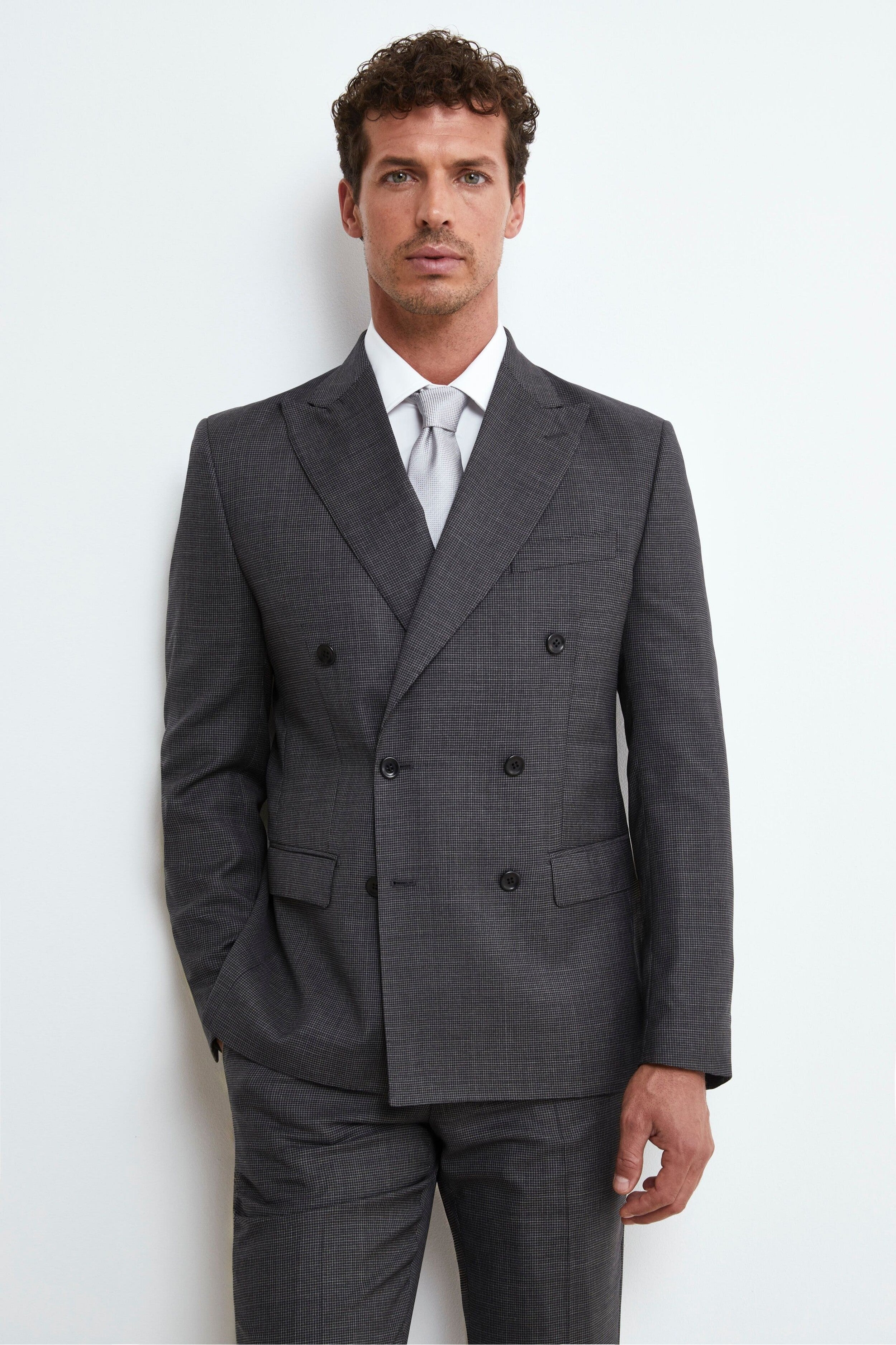 Wool Suit Abito A Quadri Bernini 3-Piece Gray Checked Suit