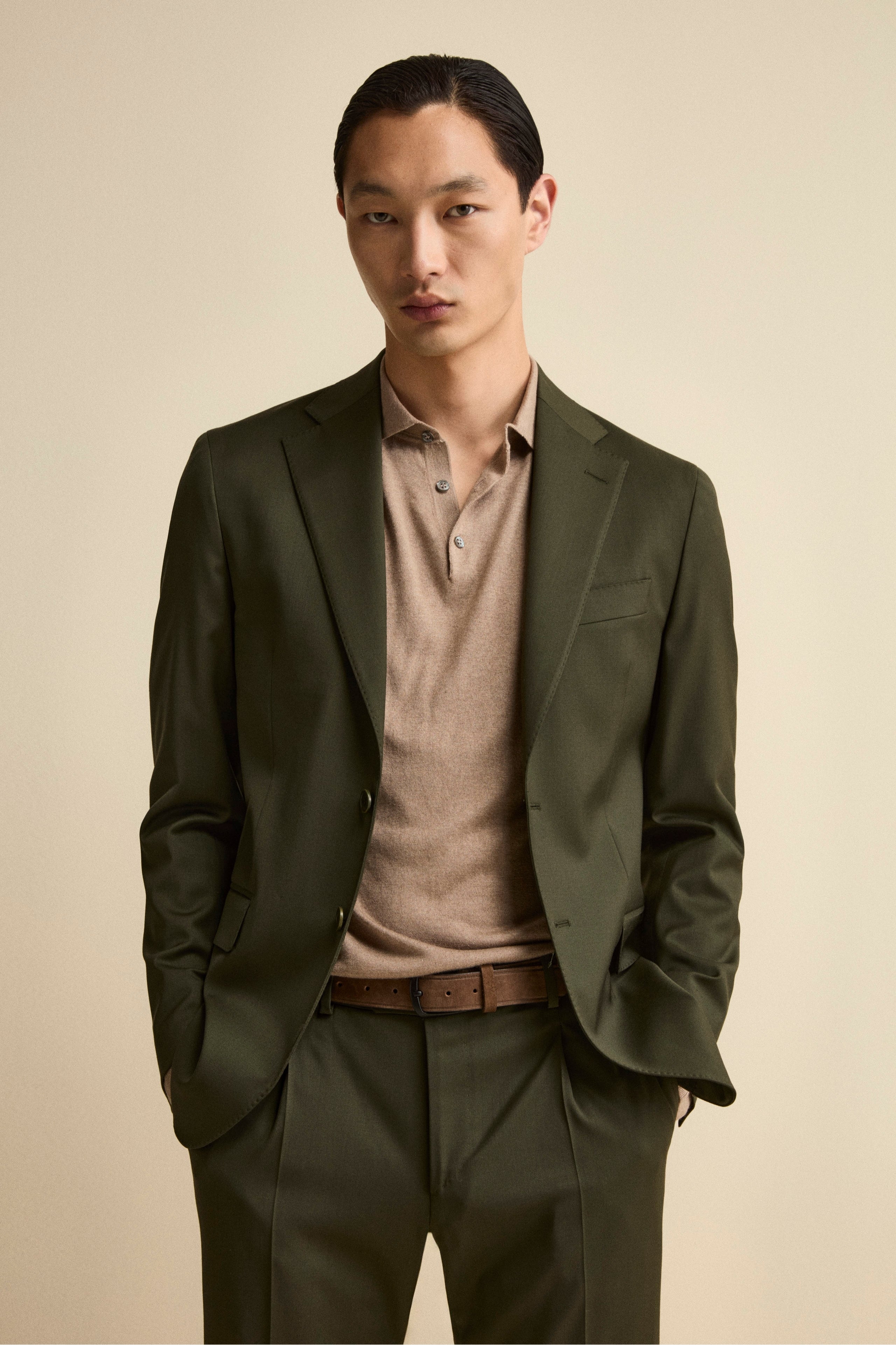 Lined Single-Breasted Wool Suit Slim Fit - Green