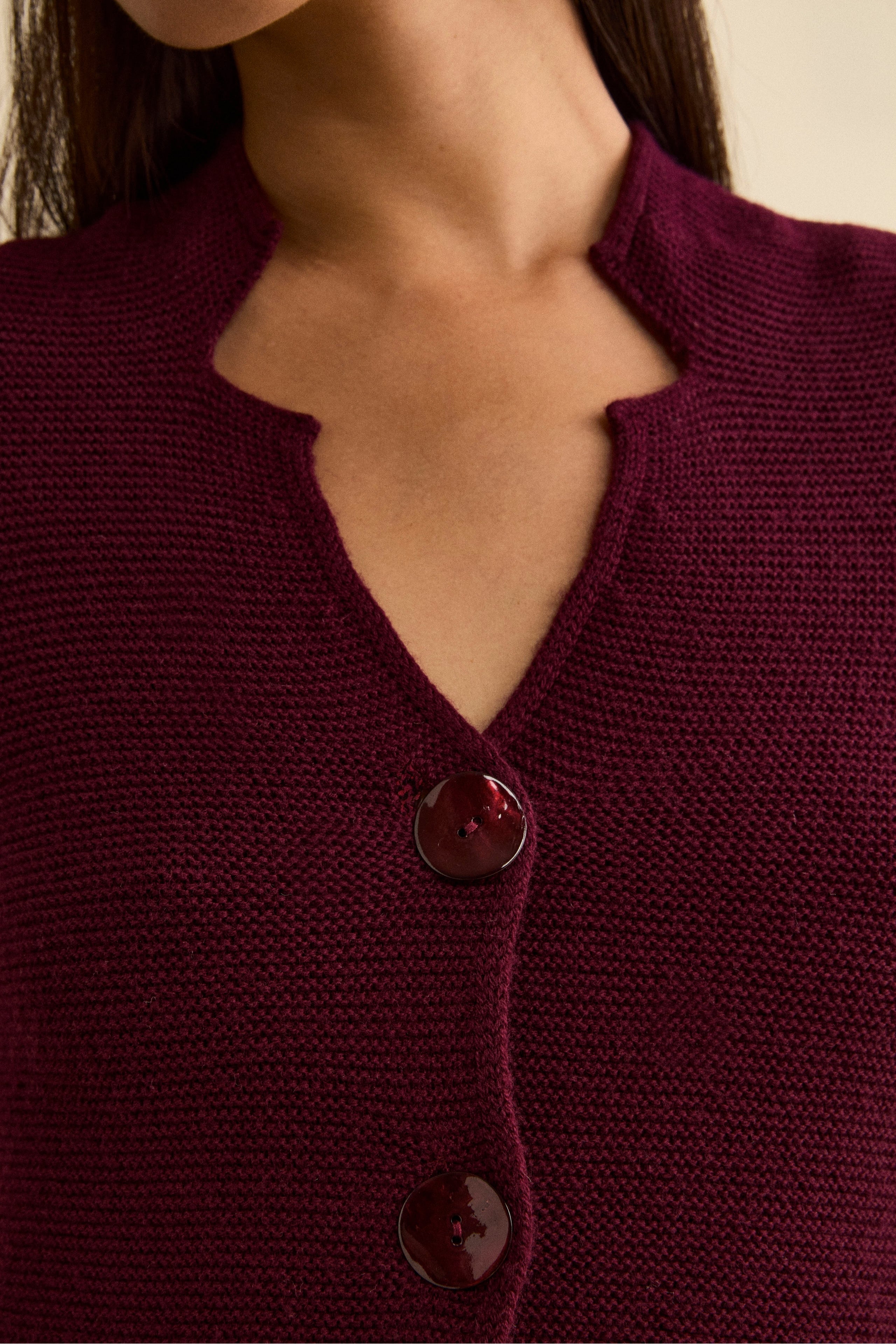 Merino Wool Cardigan - Burgundy