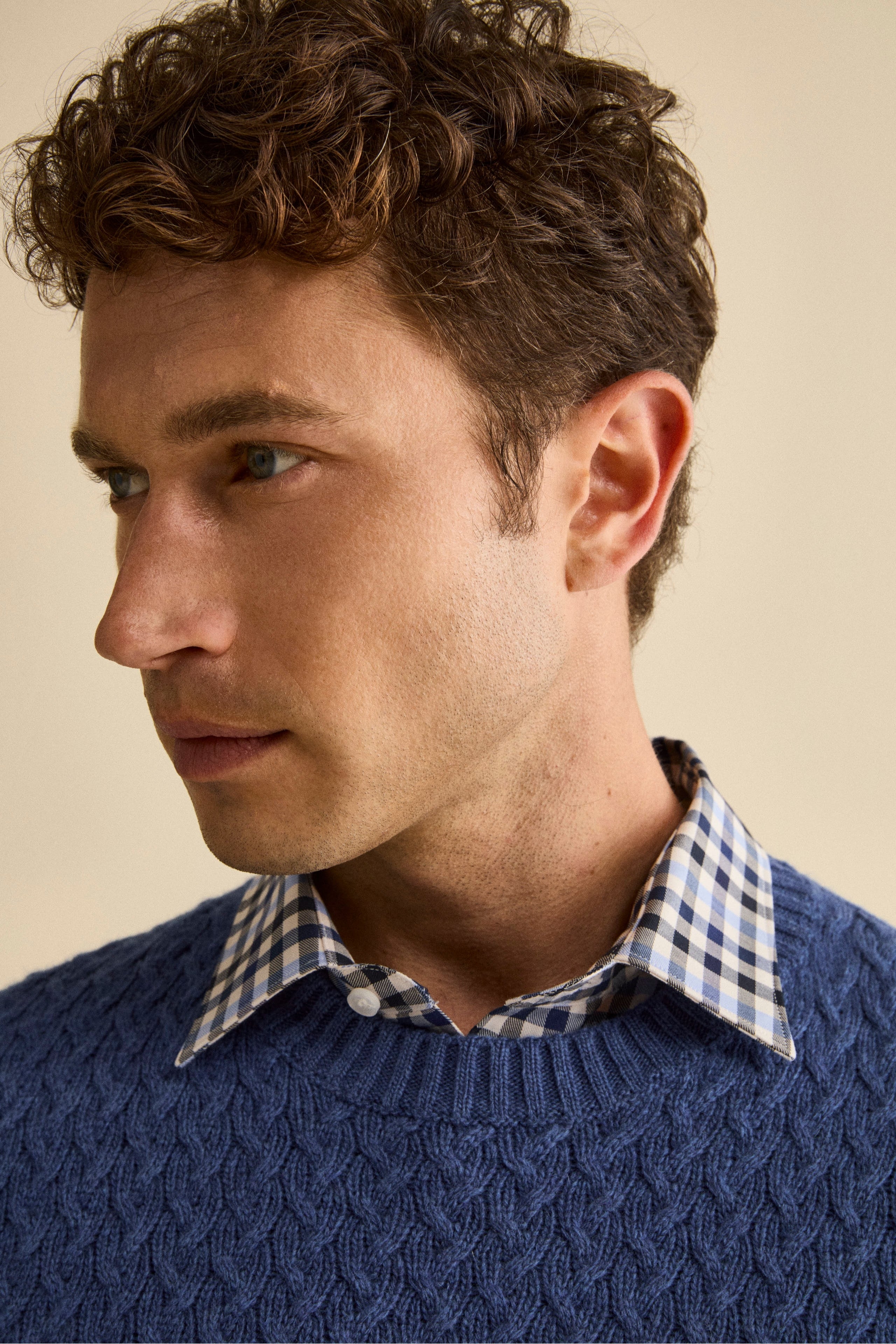 Cable-Knit Crewneck Sweater in Wool - Air force blue