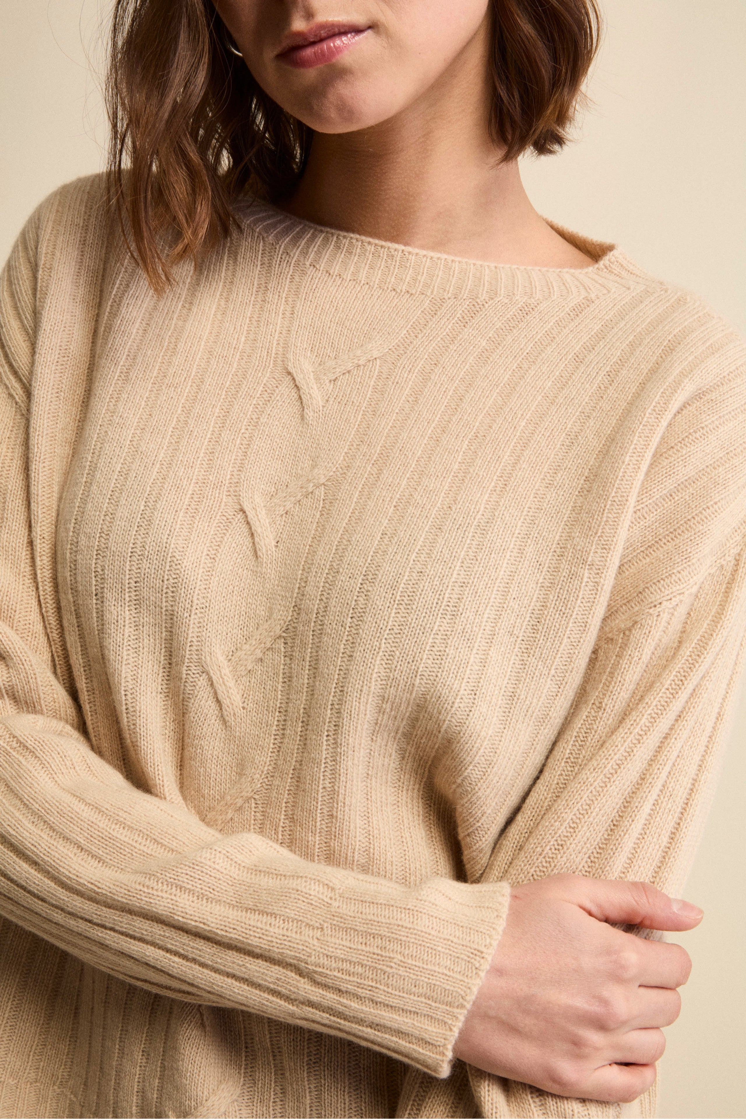 Boat-Neck Sweater in Wool and Cashmere - BEIGE