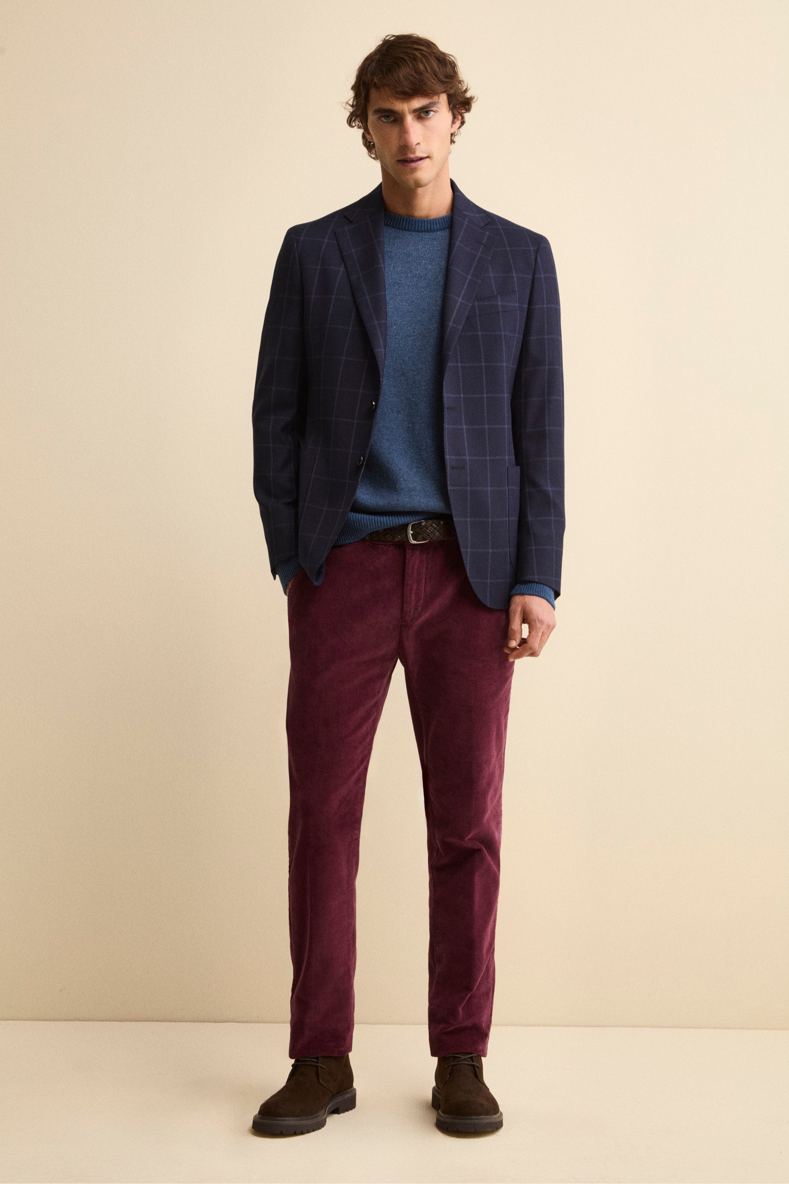 Regular Fit Corduroy Chino Trousers - Burgundy