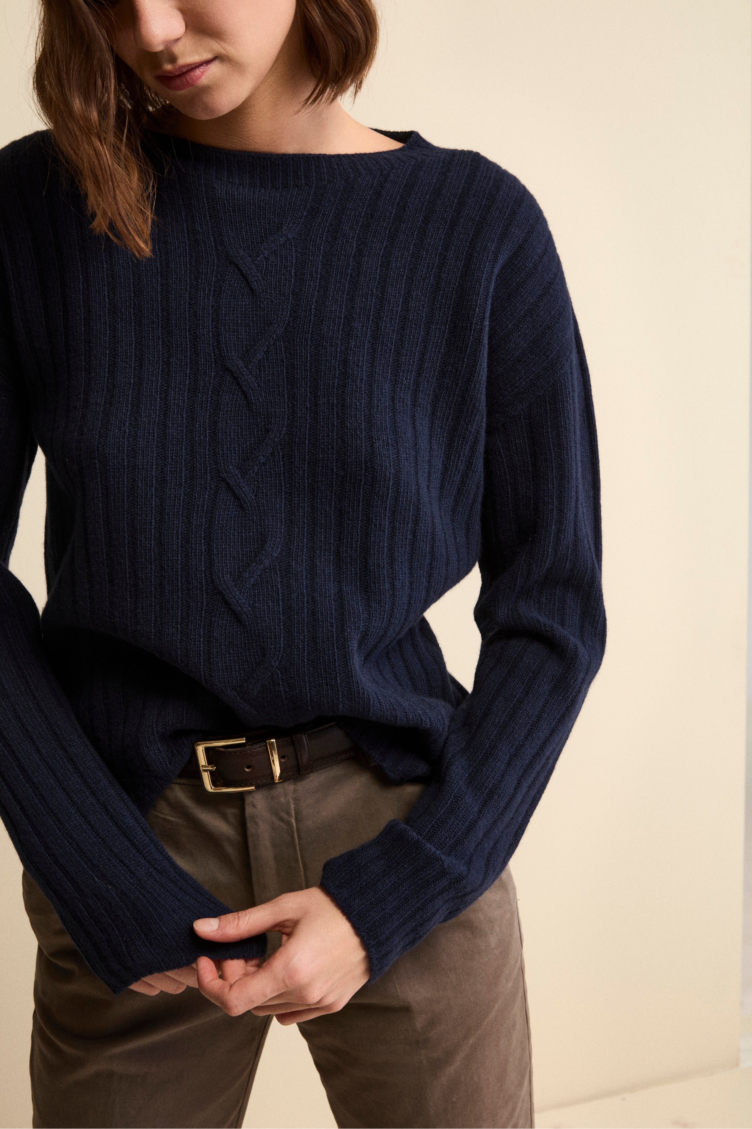 Boat-Neck Sweater in Wool and Cashmere - BLUE