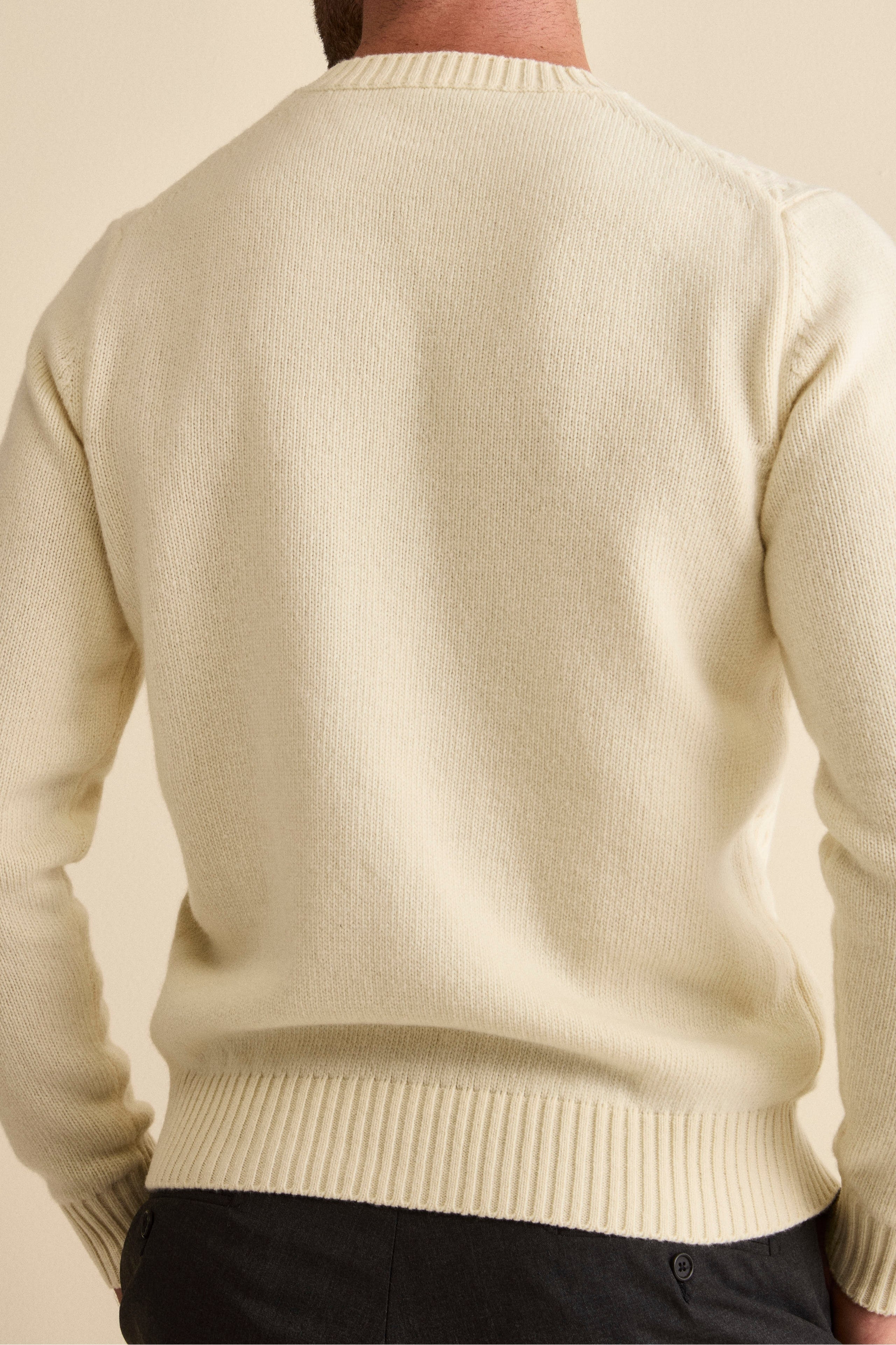 Cable-Knit Crewneck Sweater in Wool - Cream white