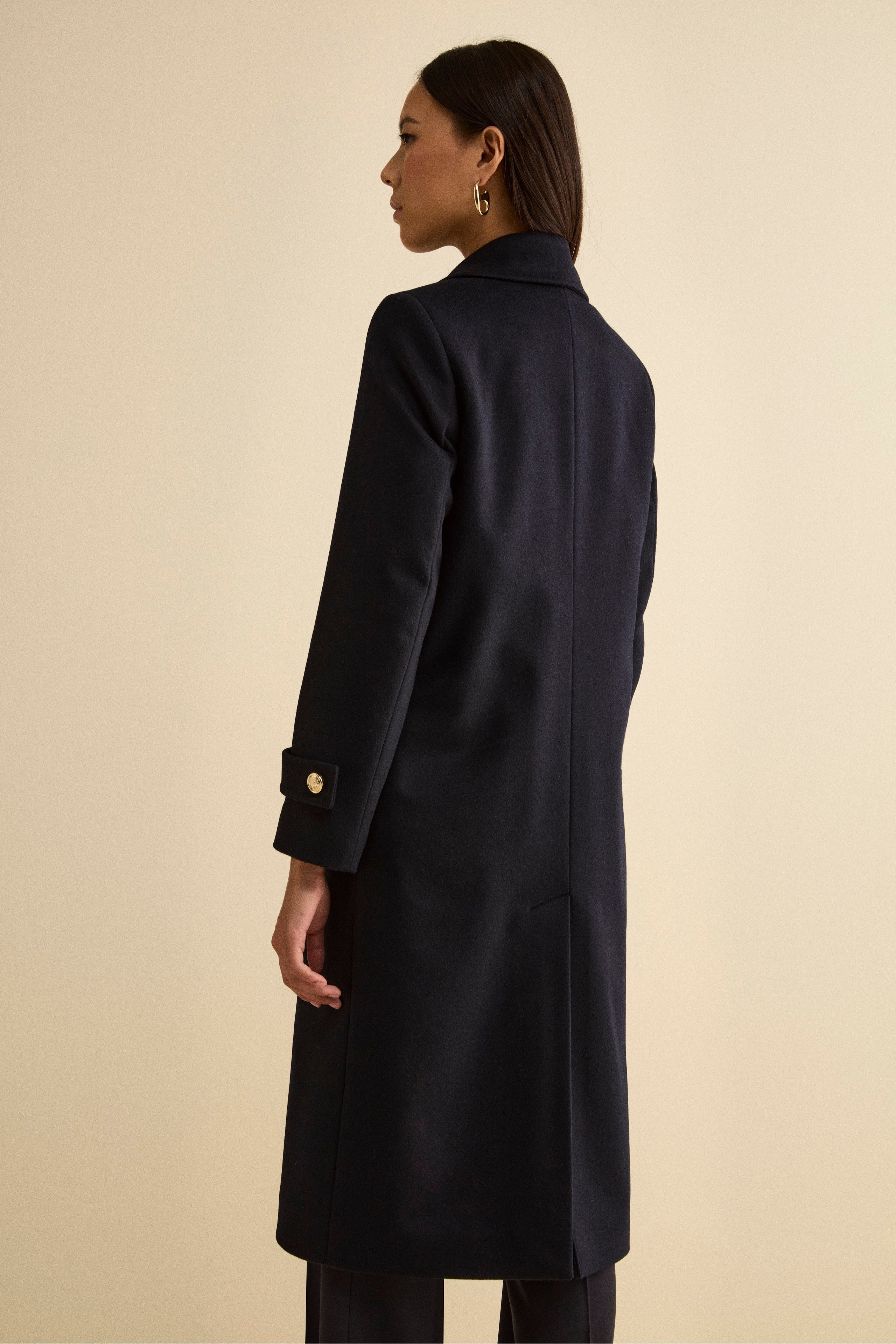 Long Double-Breasted Coat in Wool and Cashmere Blend - BLUE