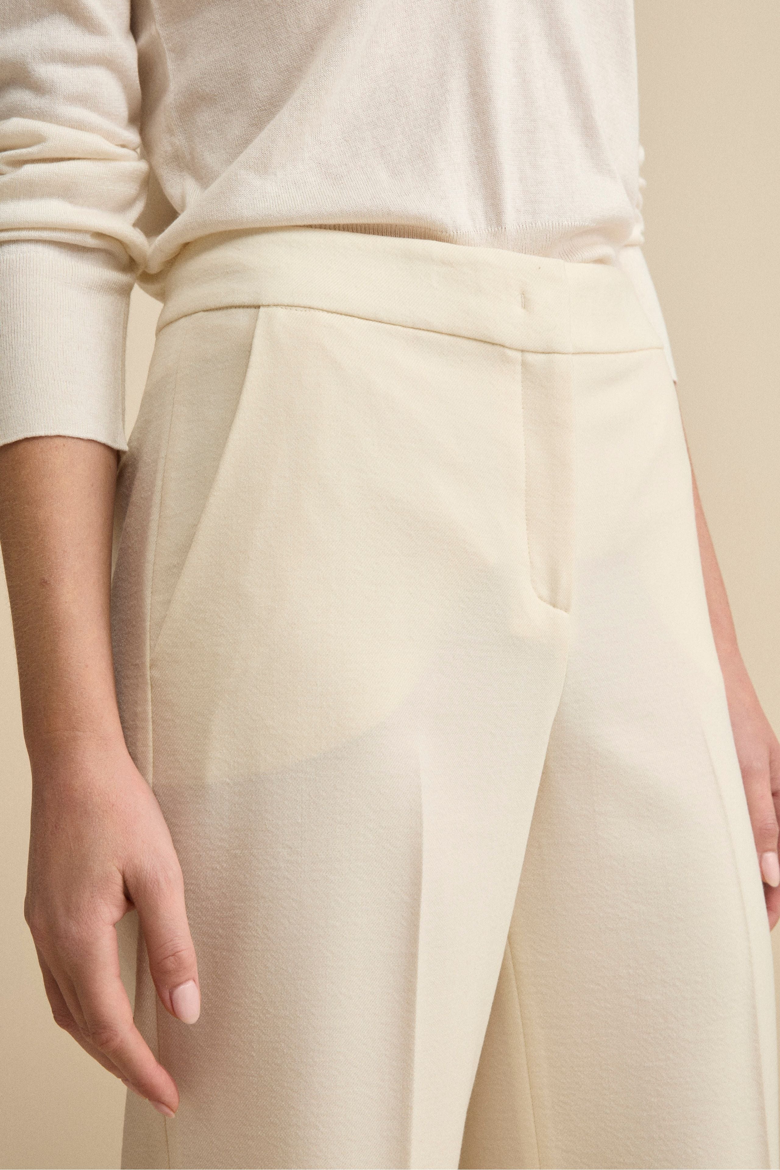 Pleated Palazzo Trousers in Wool Blend - CREAM