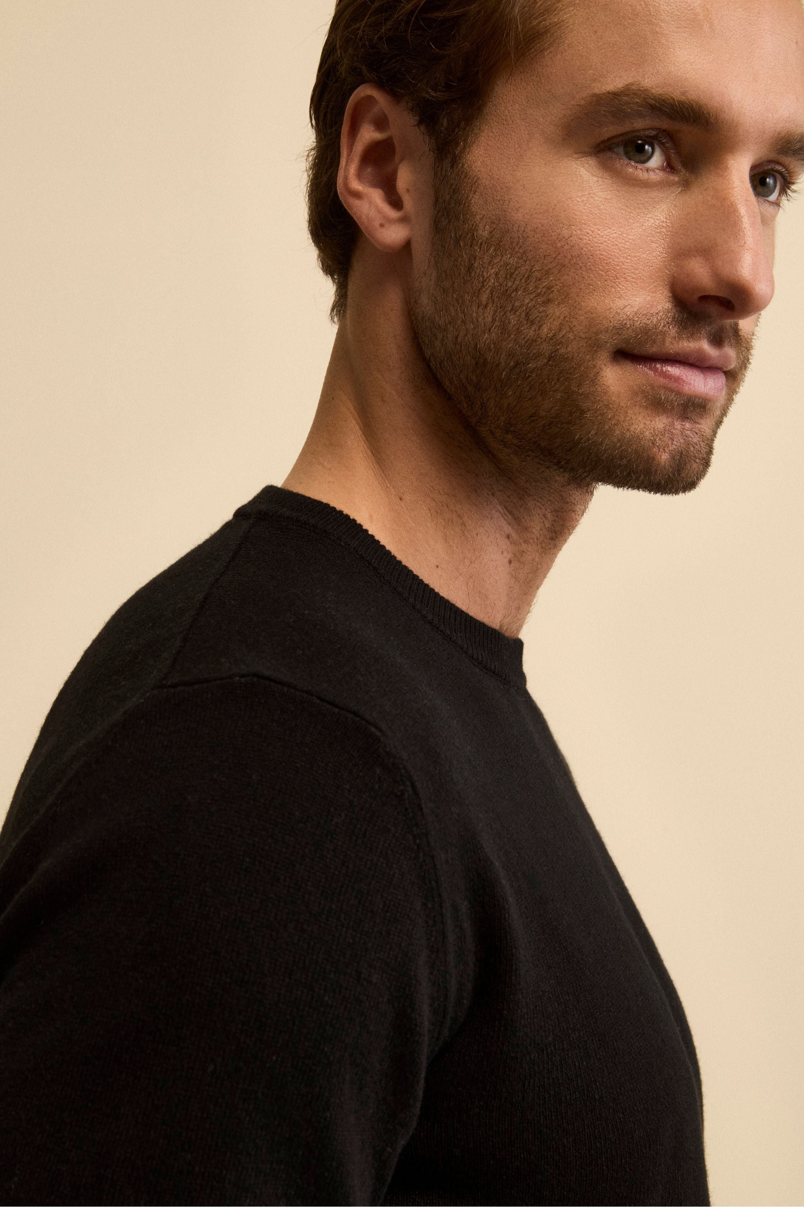 Cashmere and silk crew neck - BLACK