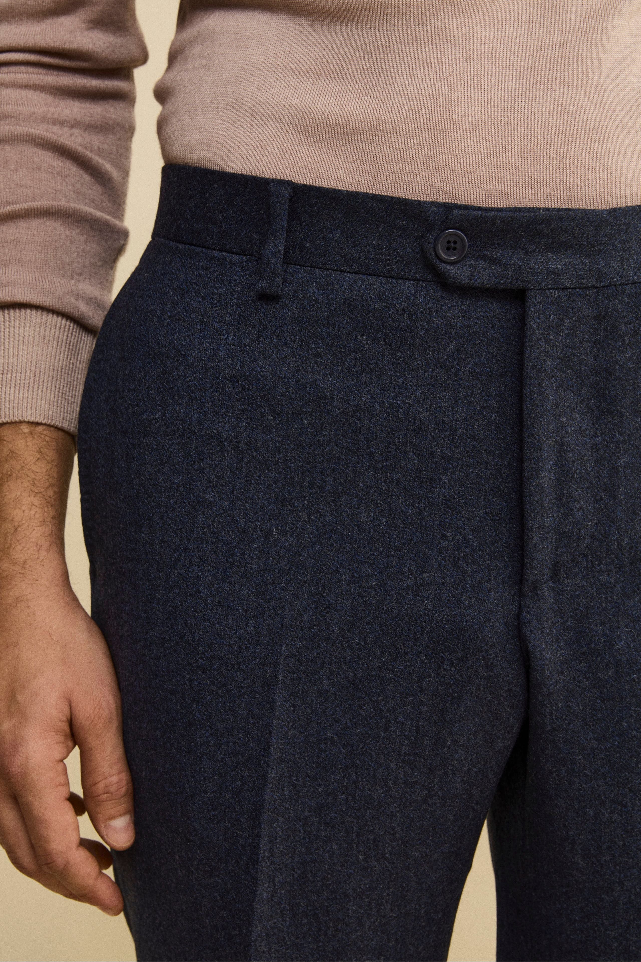Regular Fit Wool and Cashmere Trousers - BLUE