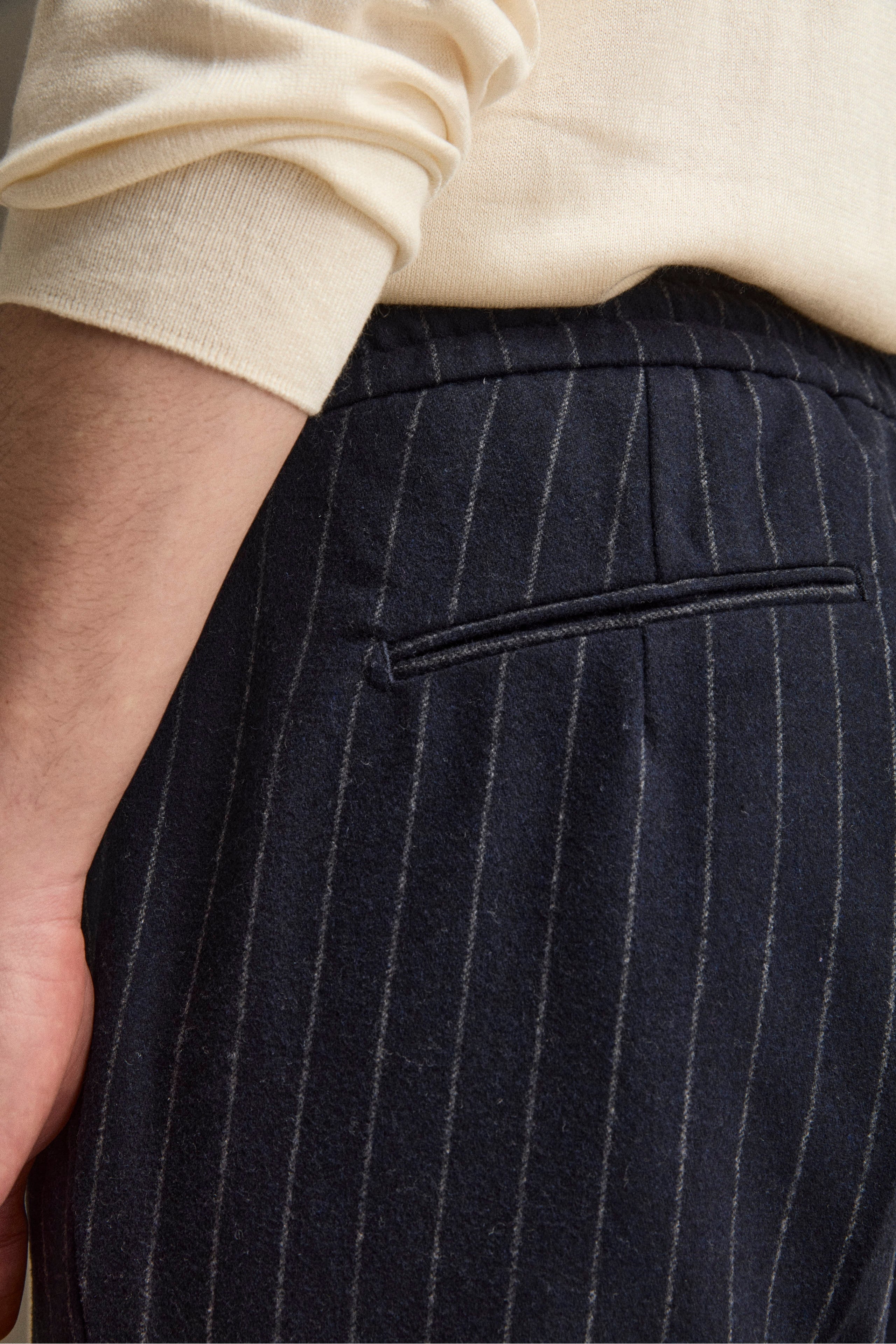 Pinstripe Drawstring Trousers in Wool Blend - BLUE