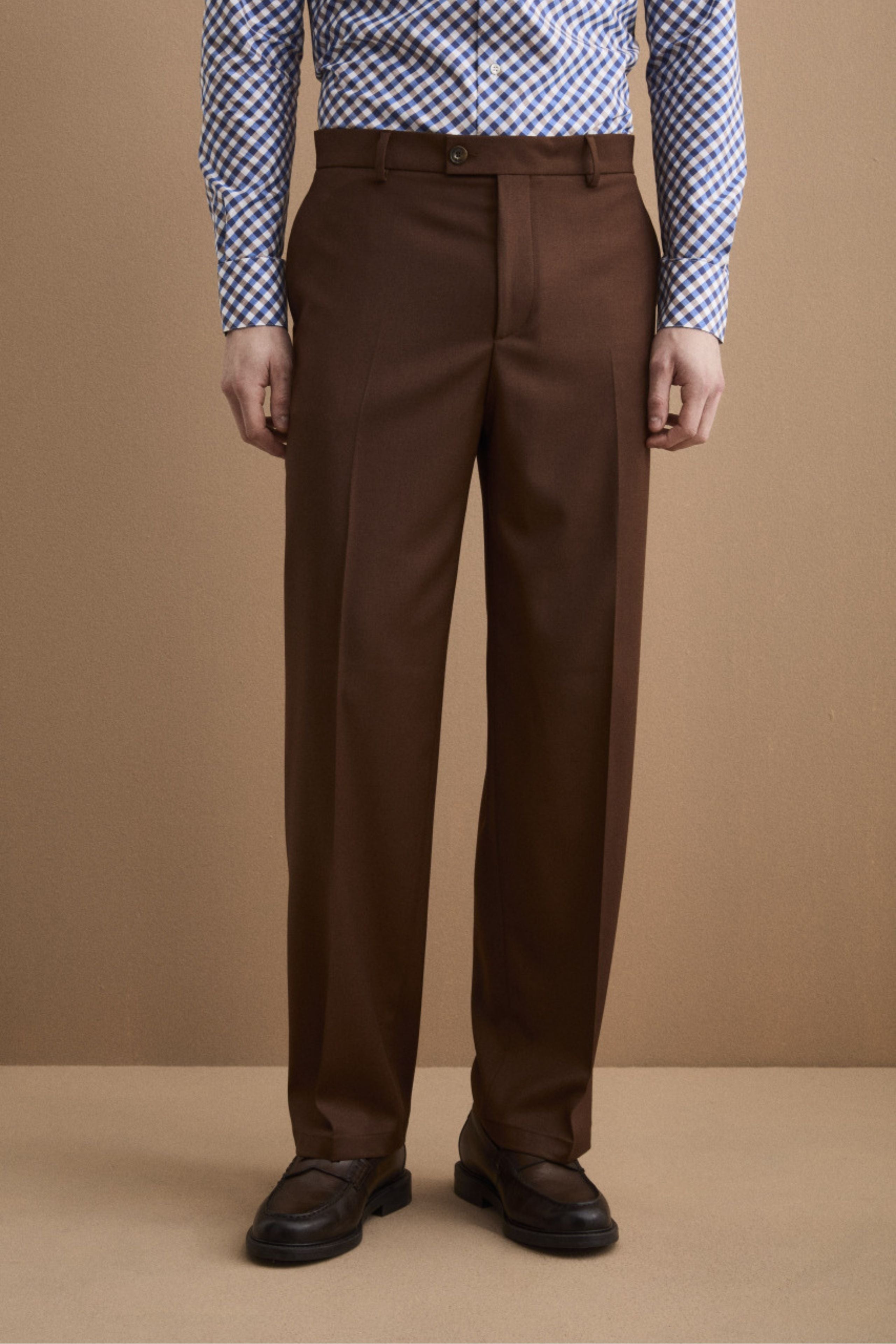 Pantalone Gamba Larga in Misto Lana con Piega - BRUCIATO