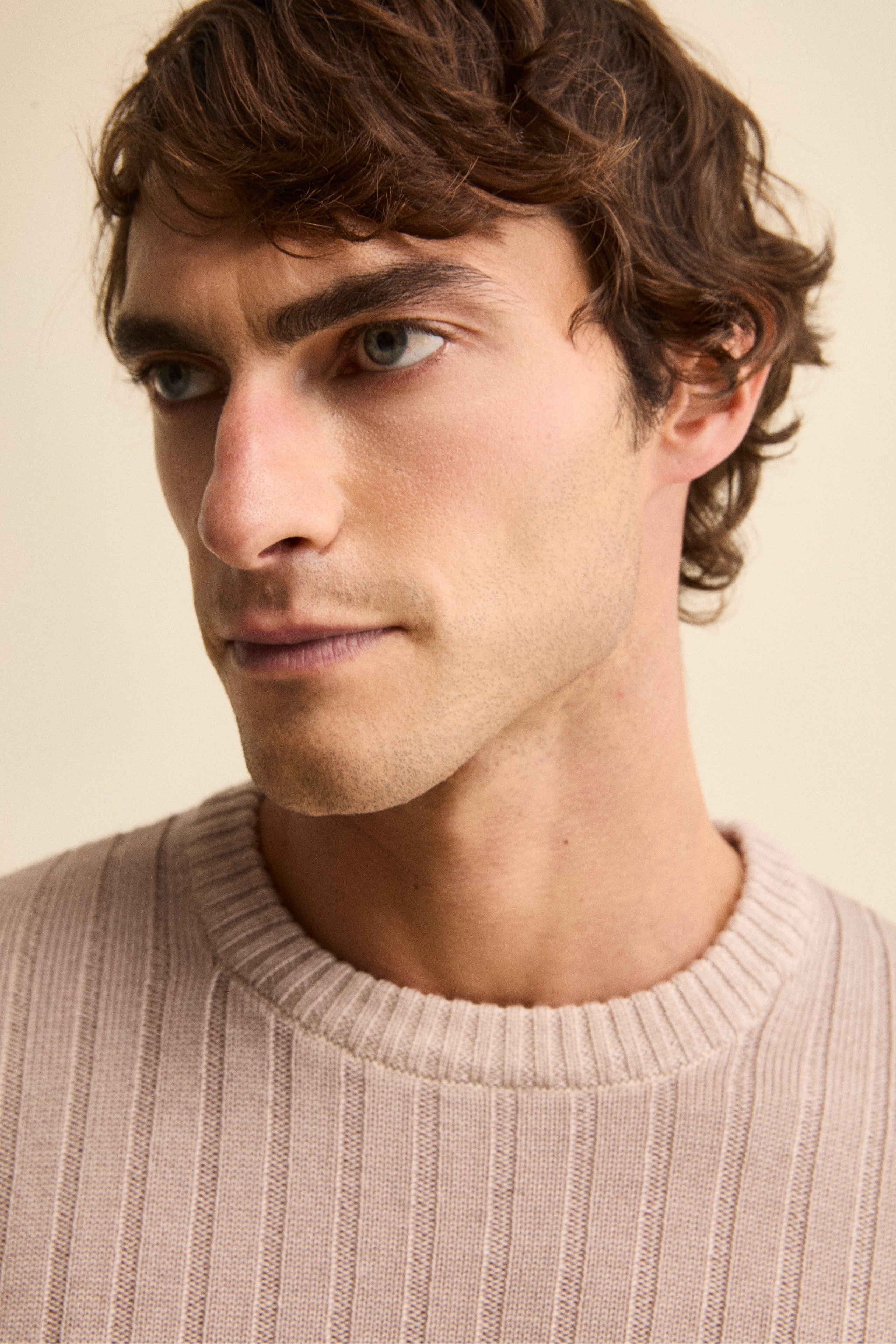 Ribbed Crew Neck in Merino Wool - -