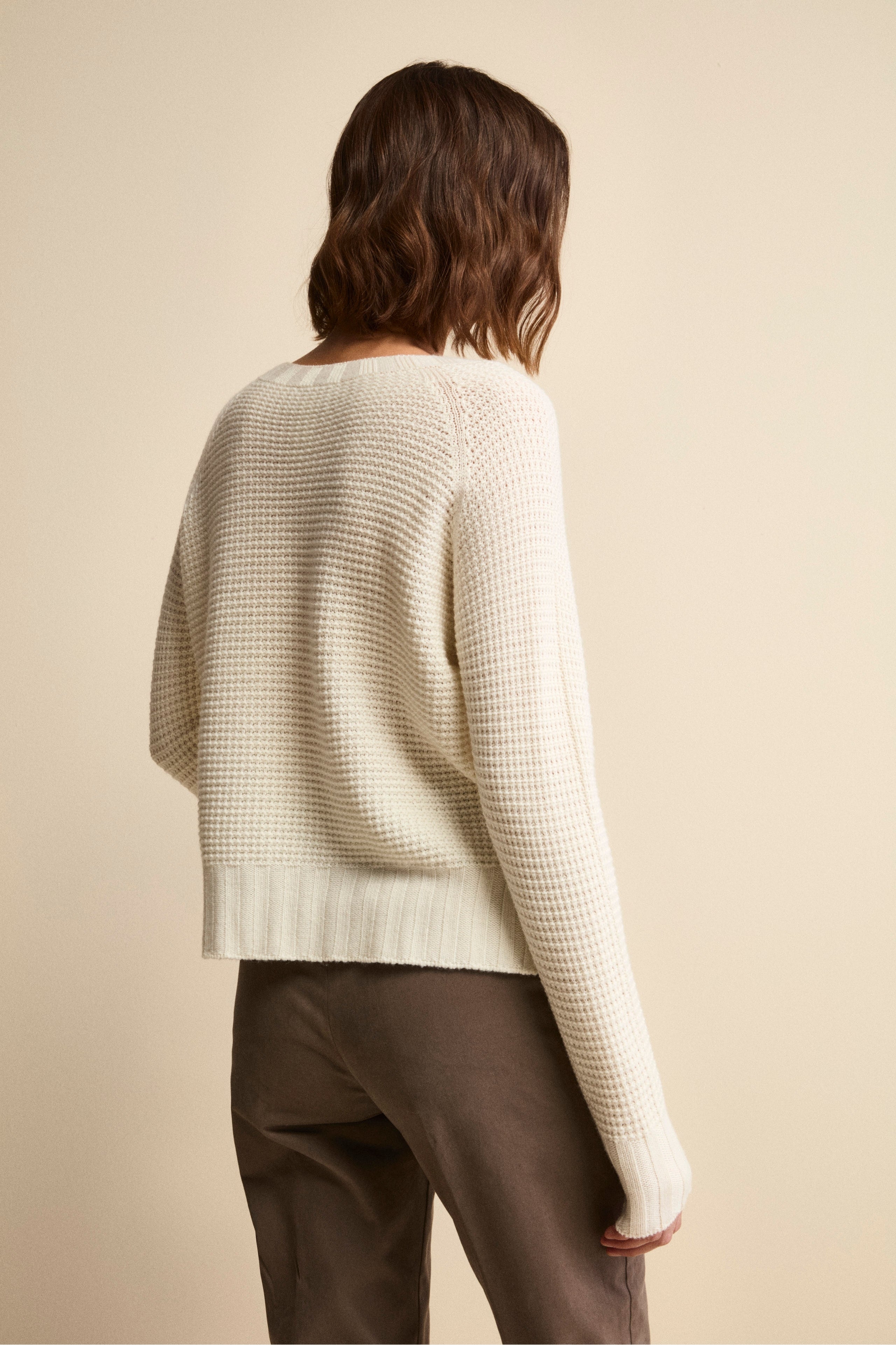 Boat-Neck Sweater in Textured Merino Wool - ECRU