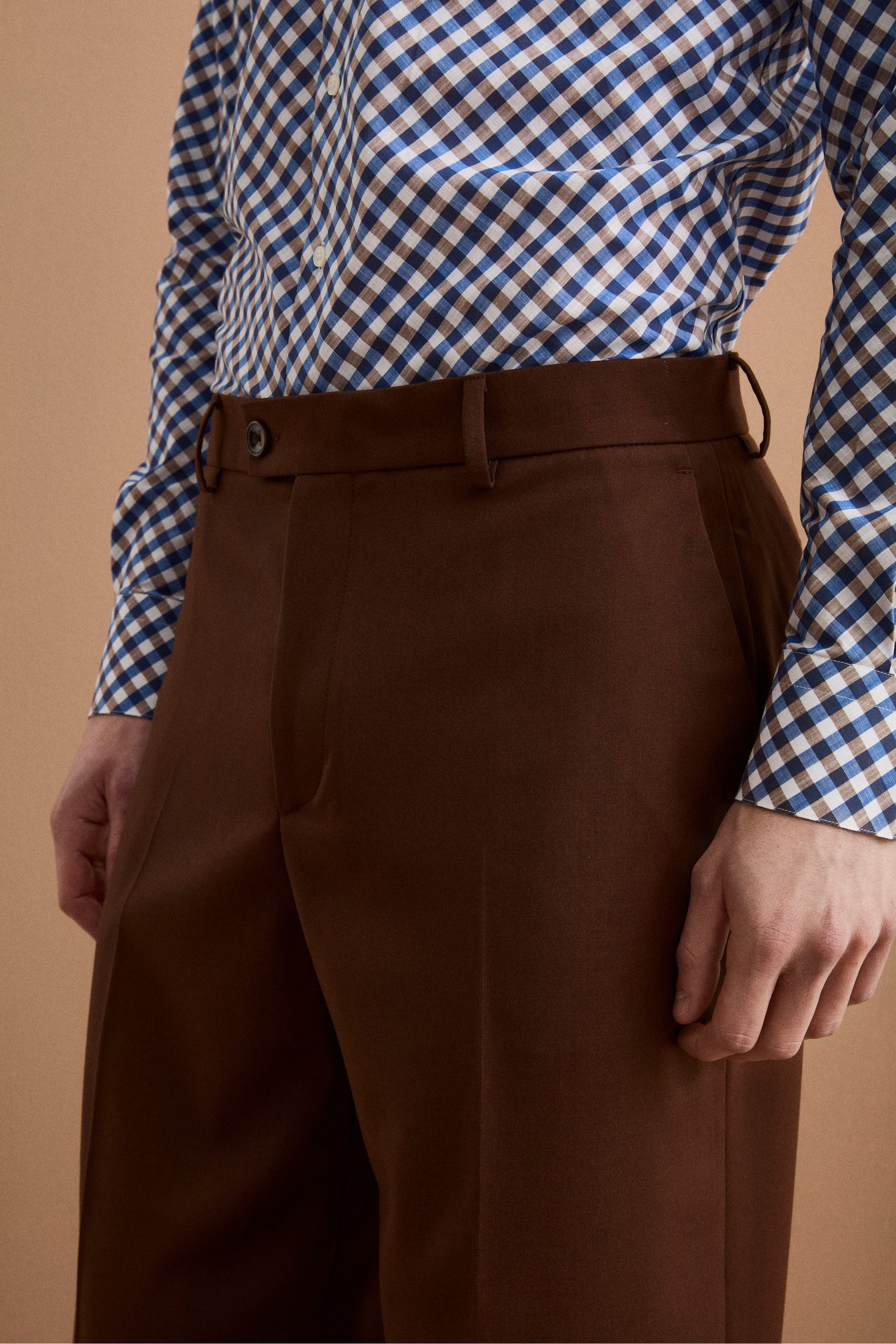 Weite Hose aus Wollmischung mit Bundfalten - Gebranntes Braun