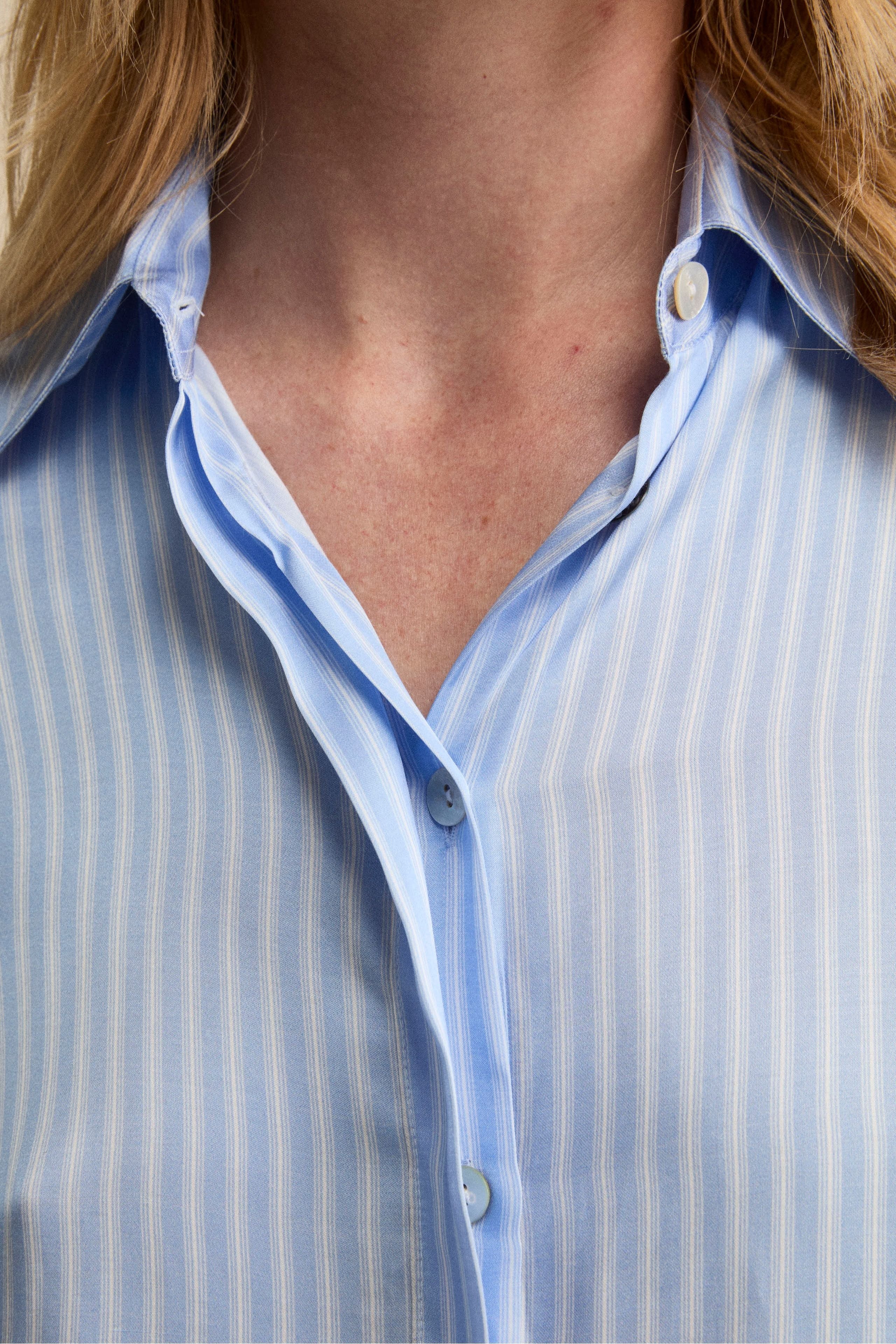 Soft Printed Satin Shirt - Light blue stripe