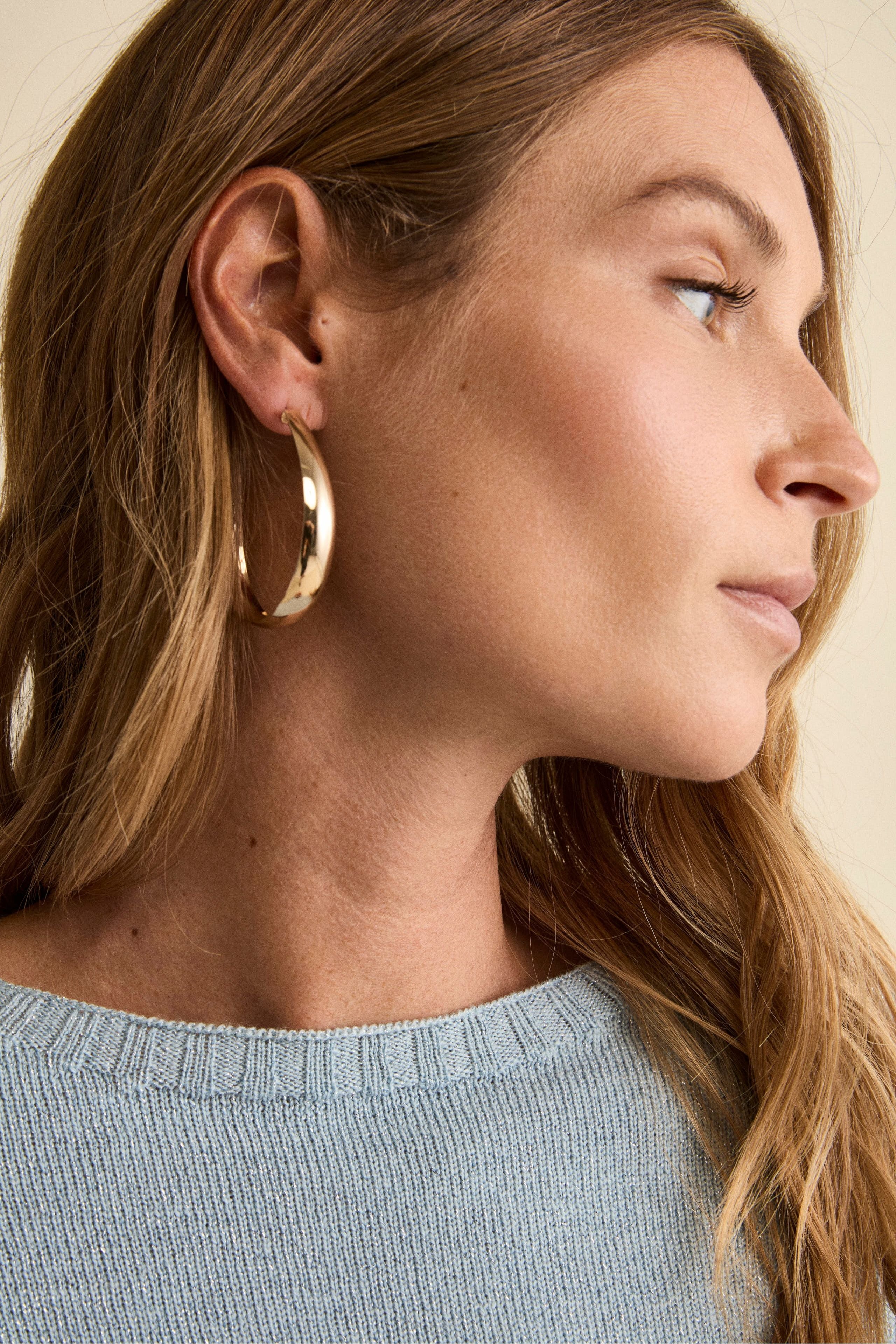 Merino Wool Lurex Crewneck Sweater - Light blue