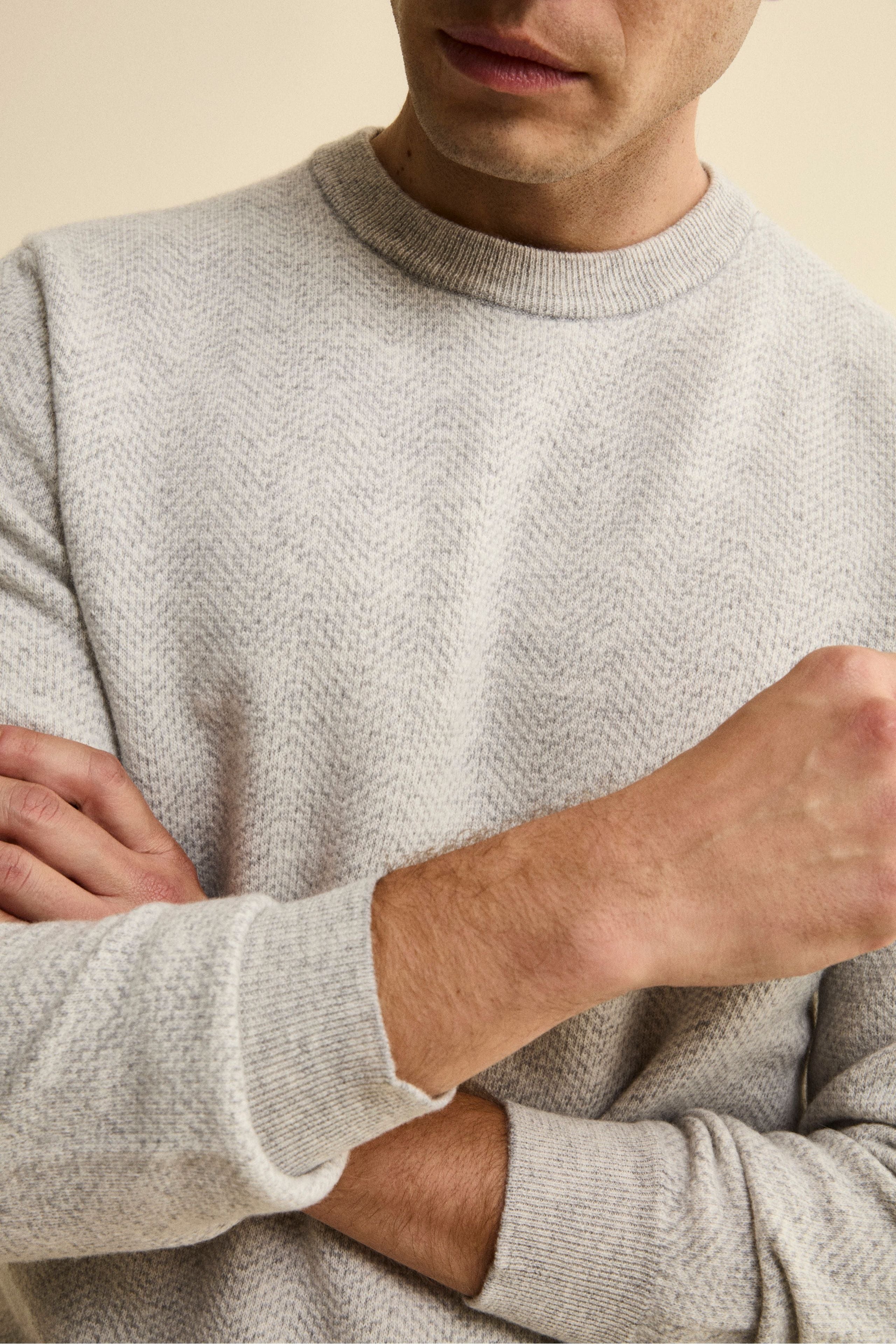 Jacquard Crewneck in Wool and Cashmere - GREY/BEIGE