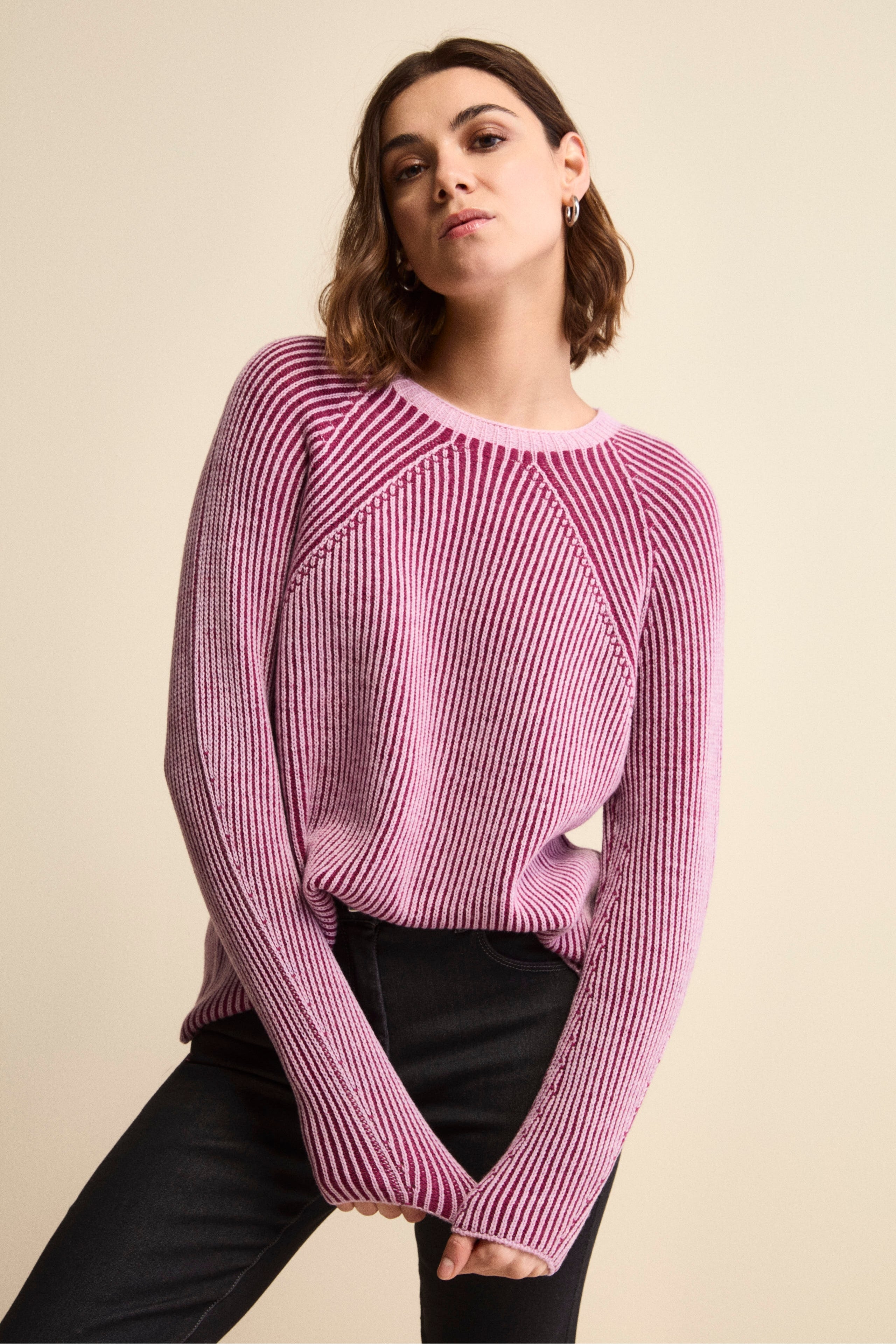 Patterned Merino Wool Sweater (English Rib) - Red pattern