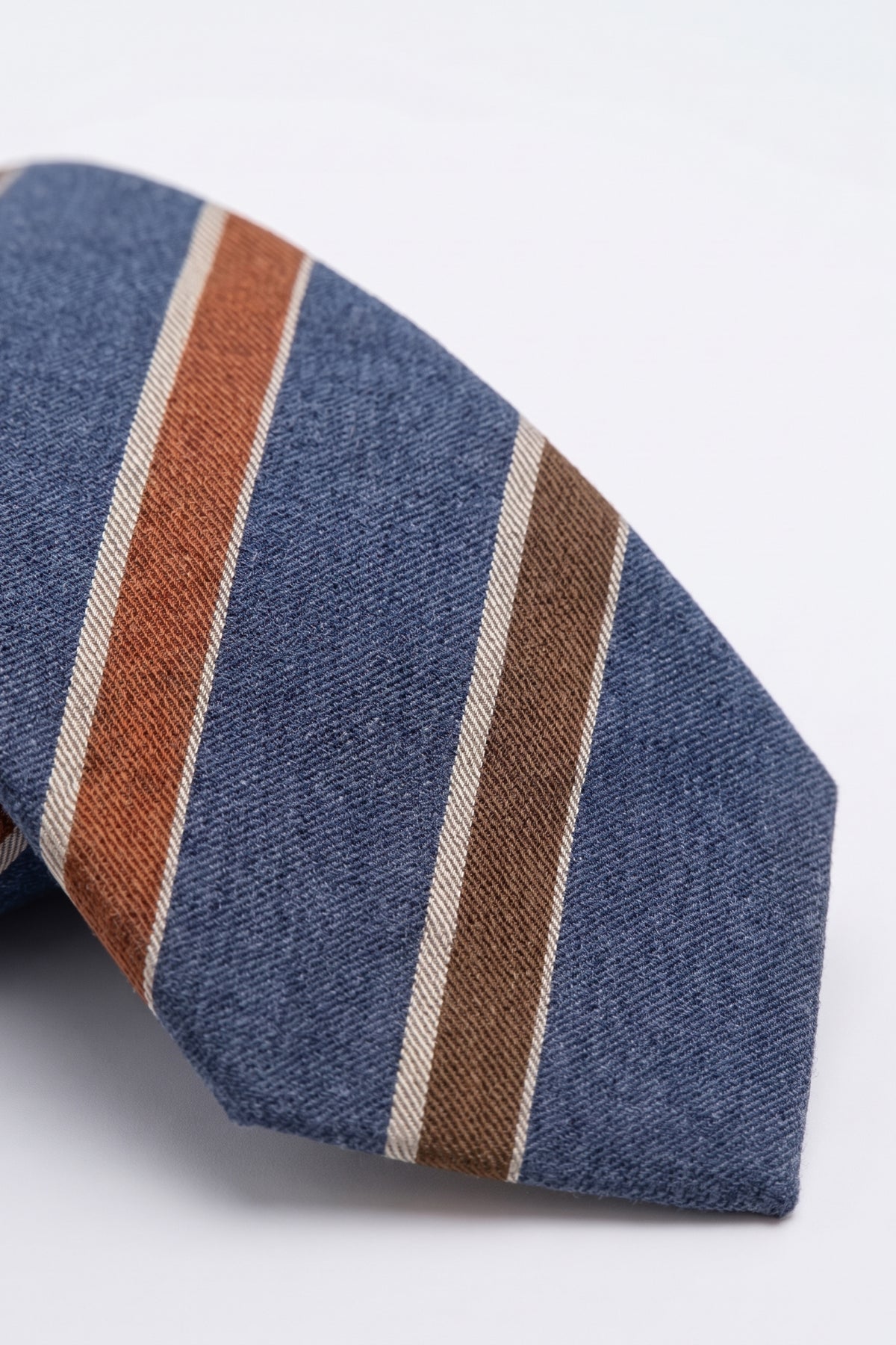 Striped Wool and Silk Tie - DENIM