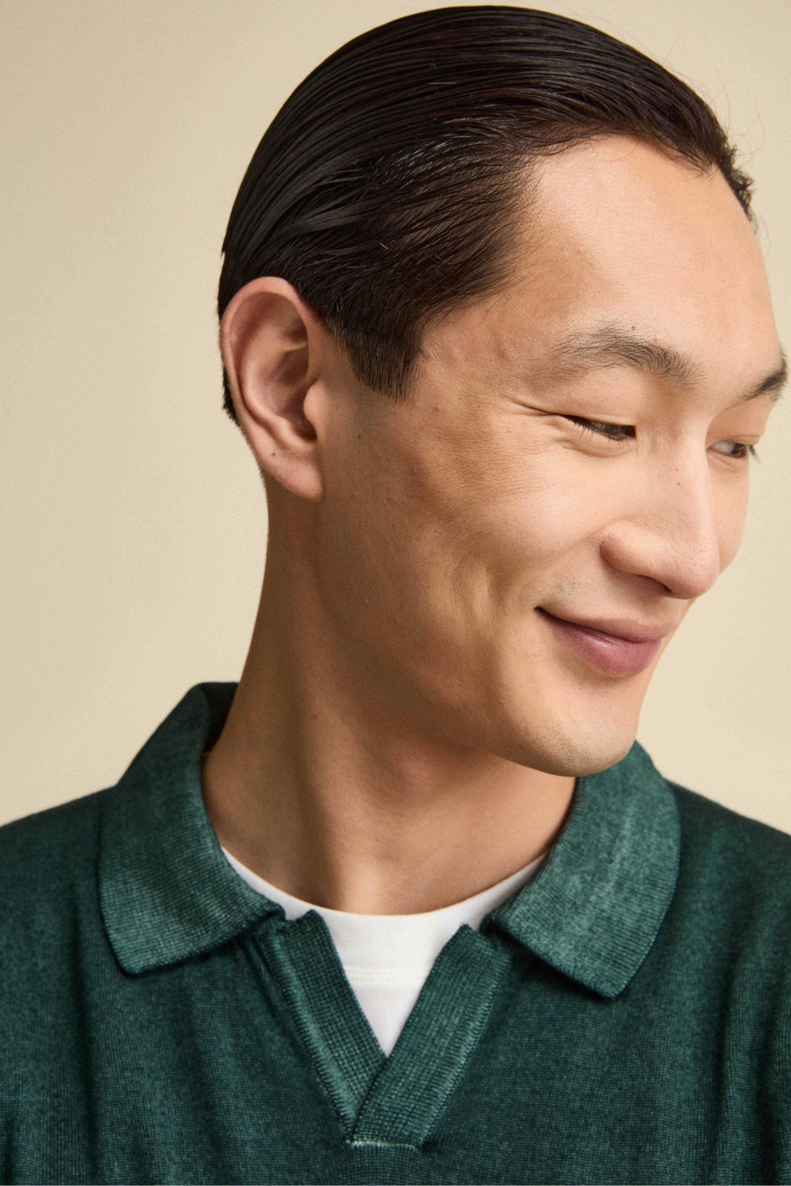 Merino wool derby polo shirt - Petroleum