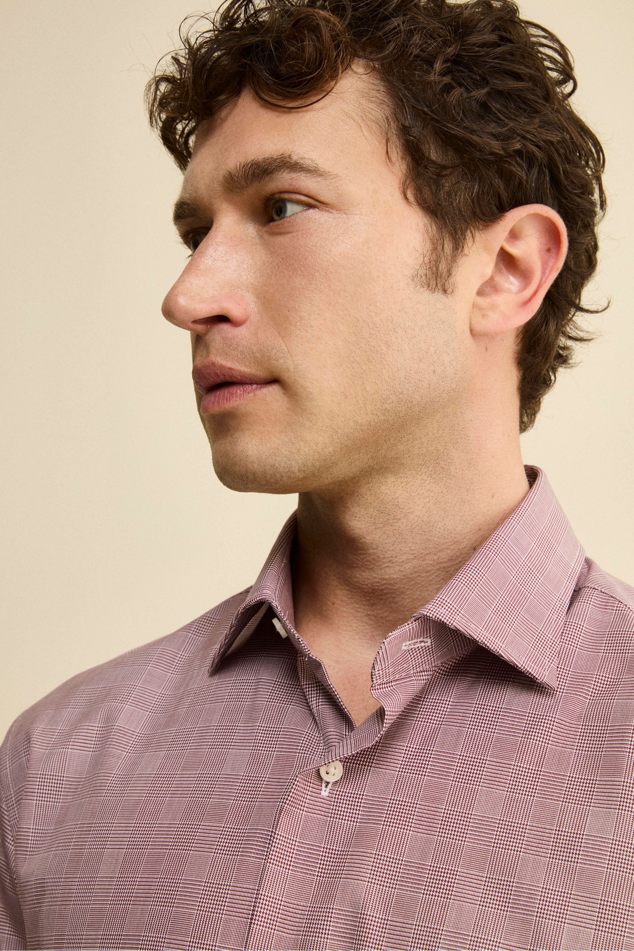 Pied-de-Poule Pattern Custom Fit Shirt - Bordeaux P/P