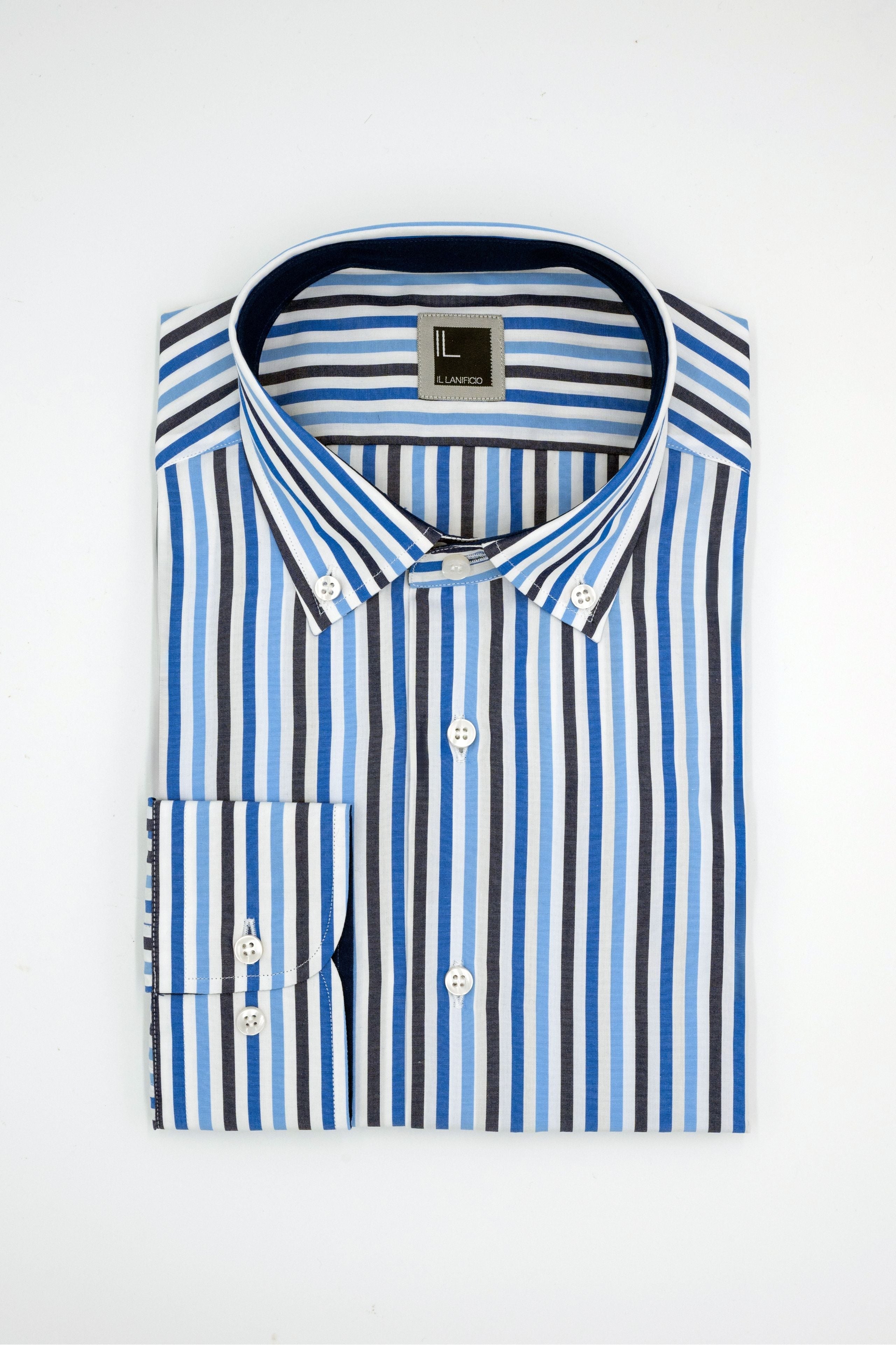 Slim-Fit Striped Button-Down Shirt Blue-Light blue stripe 37
