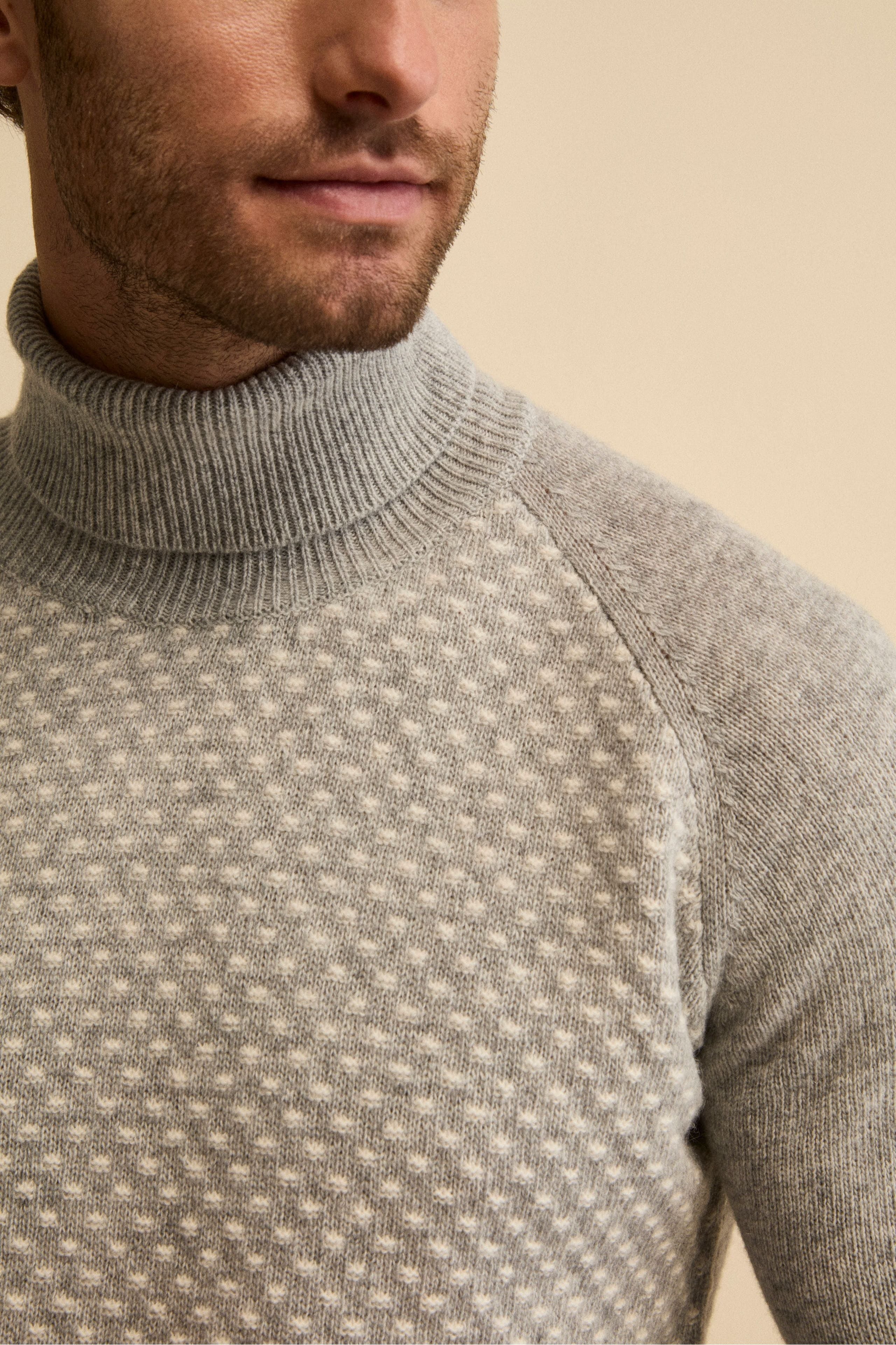 Jacquard Turtleneck in Wool and Cashmere - GREY/BEIGE