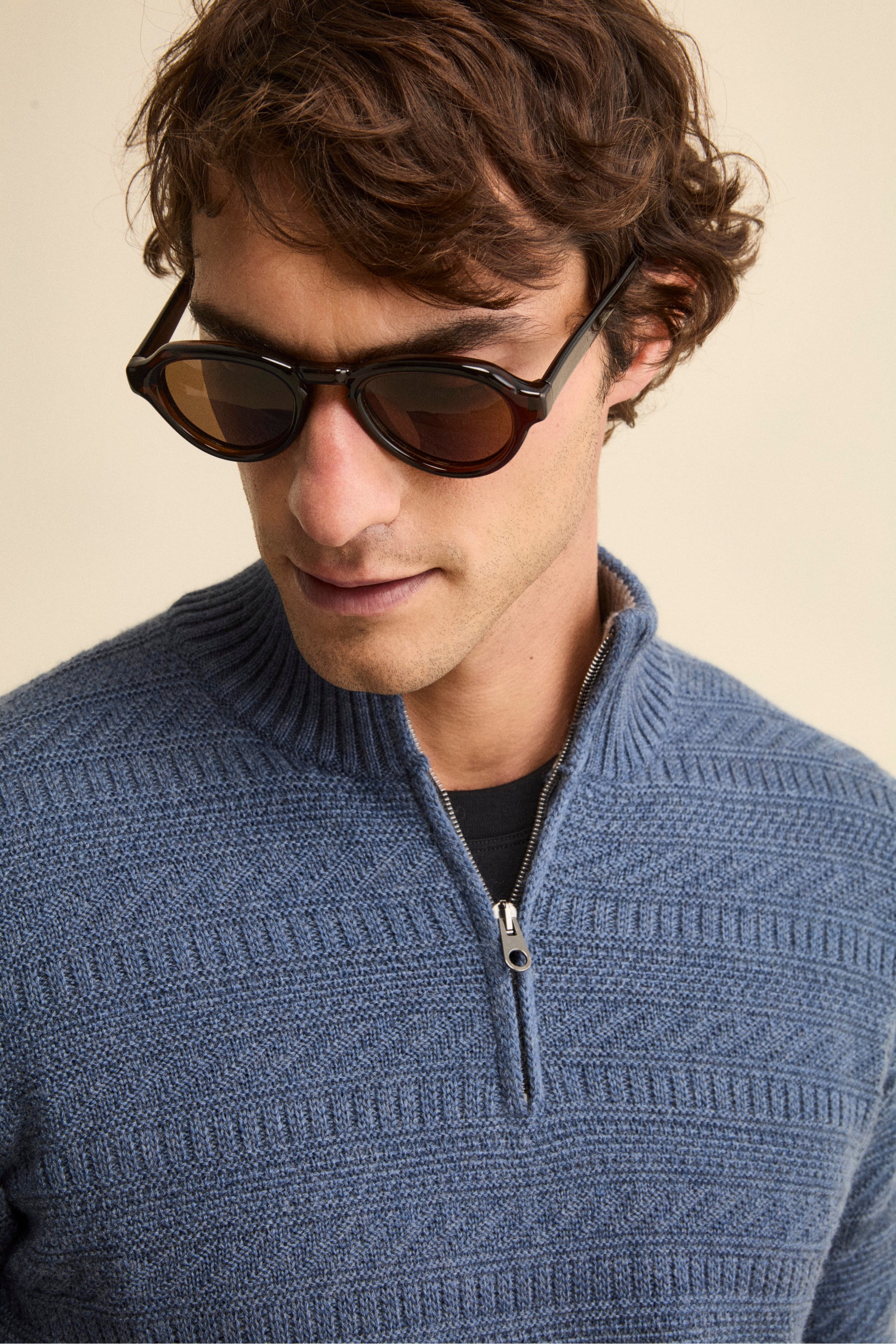 Half-Zip Mock Neck in Virgin Wool - Air force blue