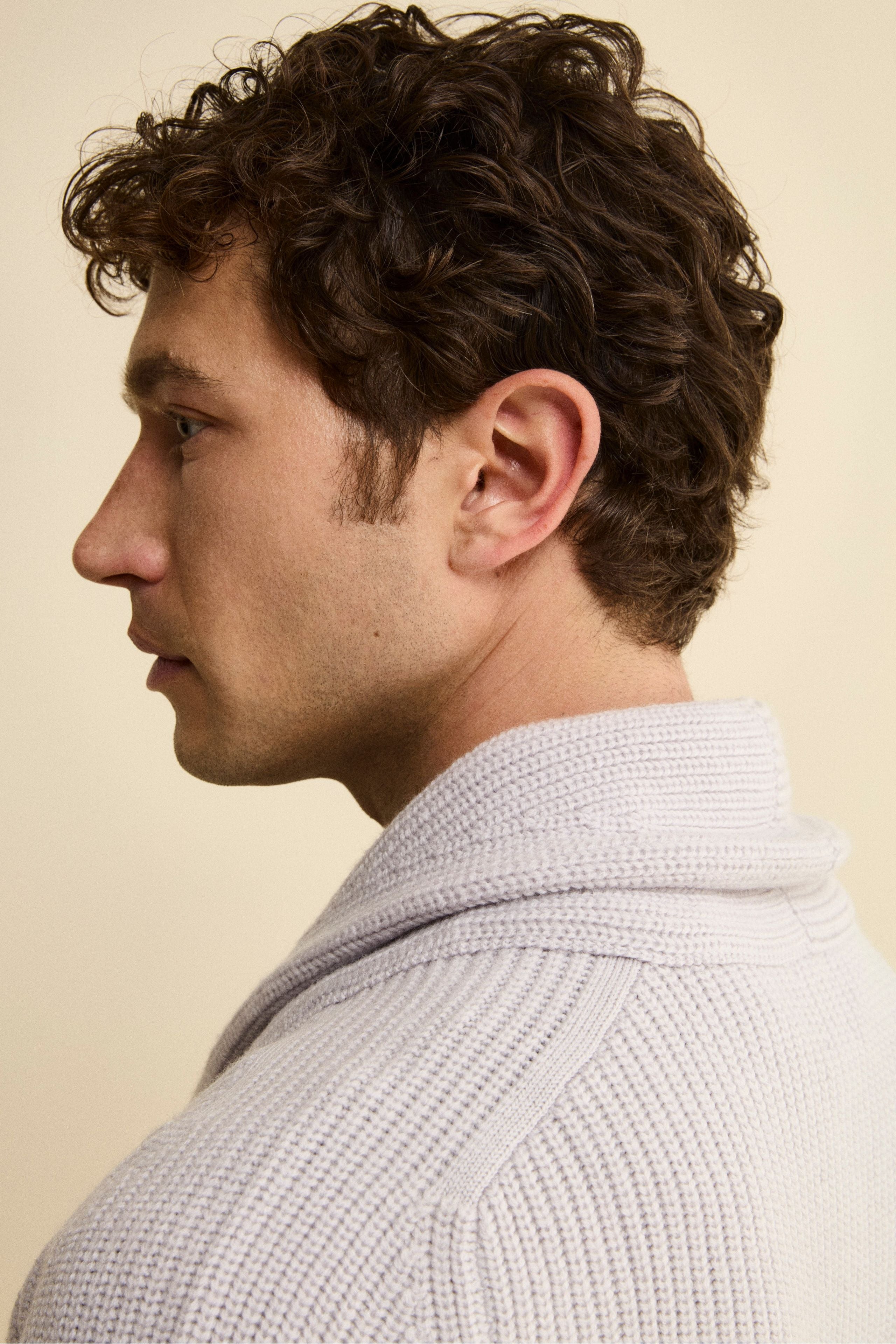 Cardigan en Laine Mérinos à Côte Anglaise - Gris clair