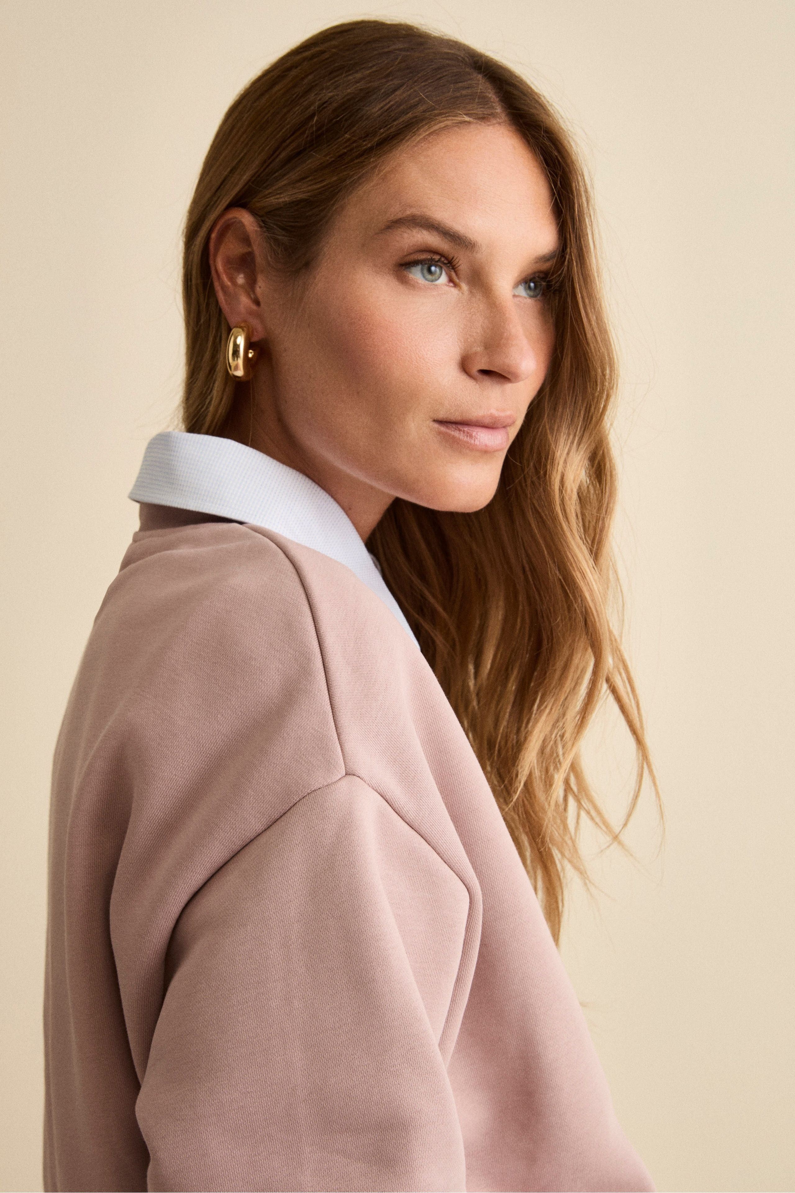 Oversized Cotton Crewneck Sweatshirt - Old pink