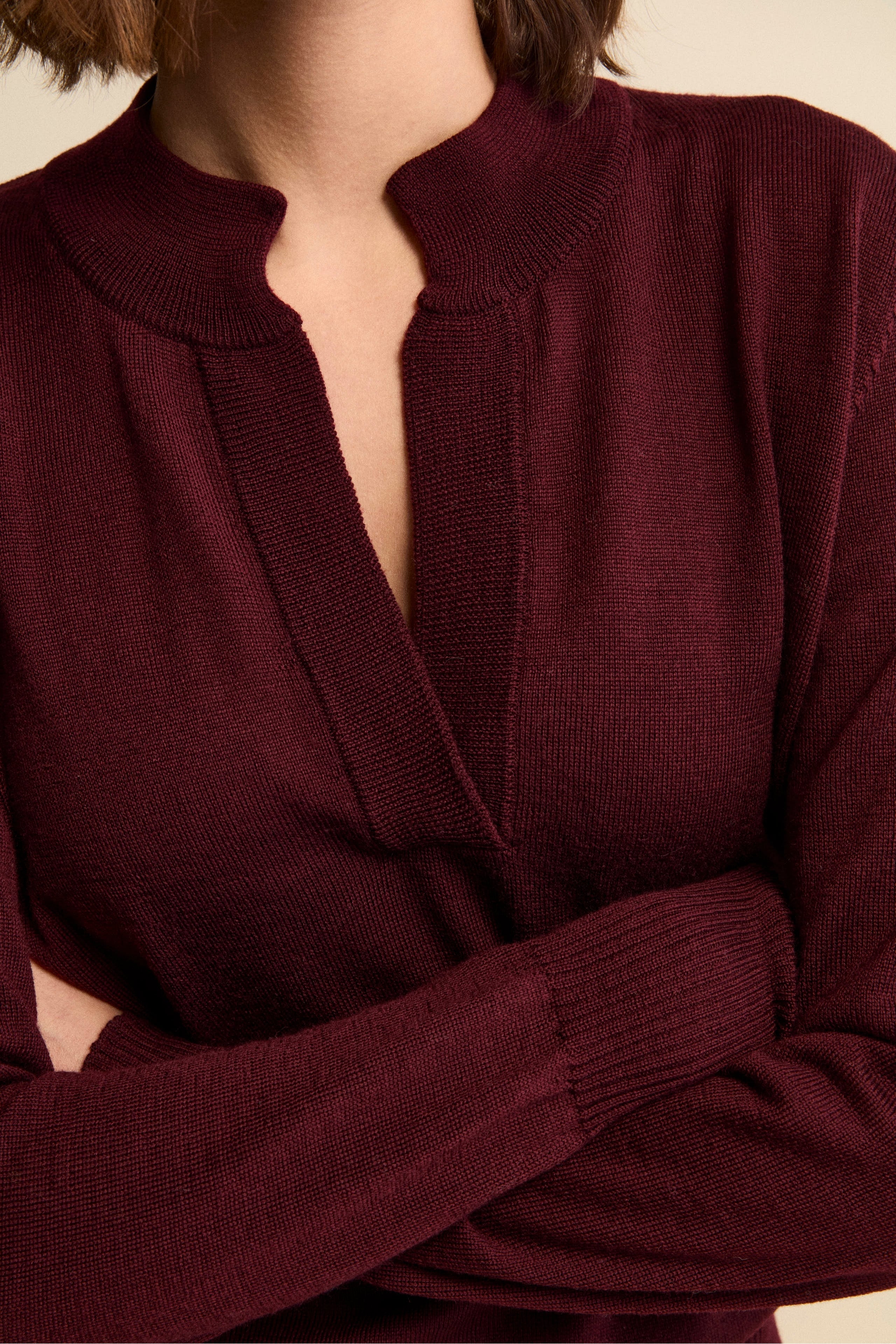 Merino Wool Henley Sweater - Burgundy