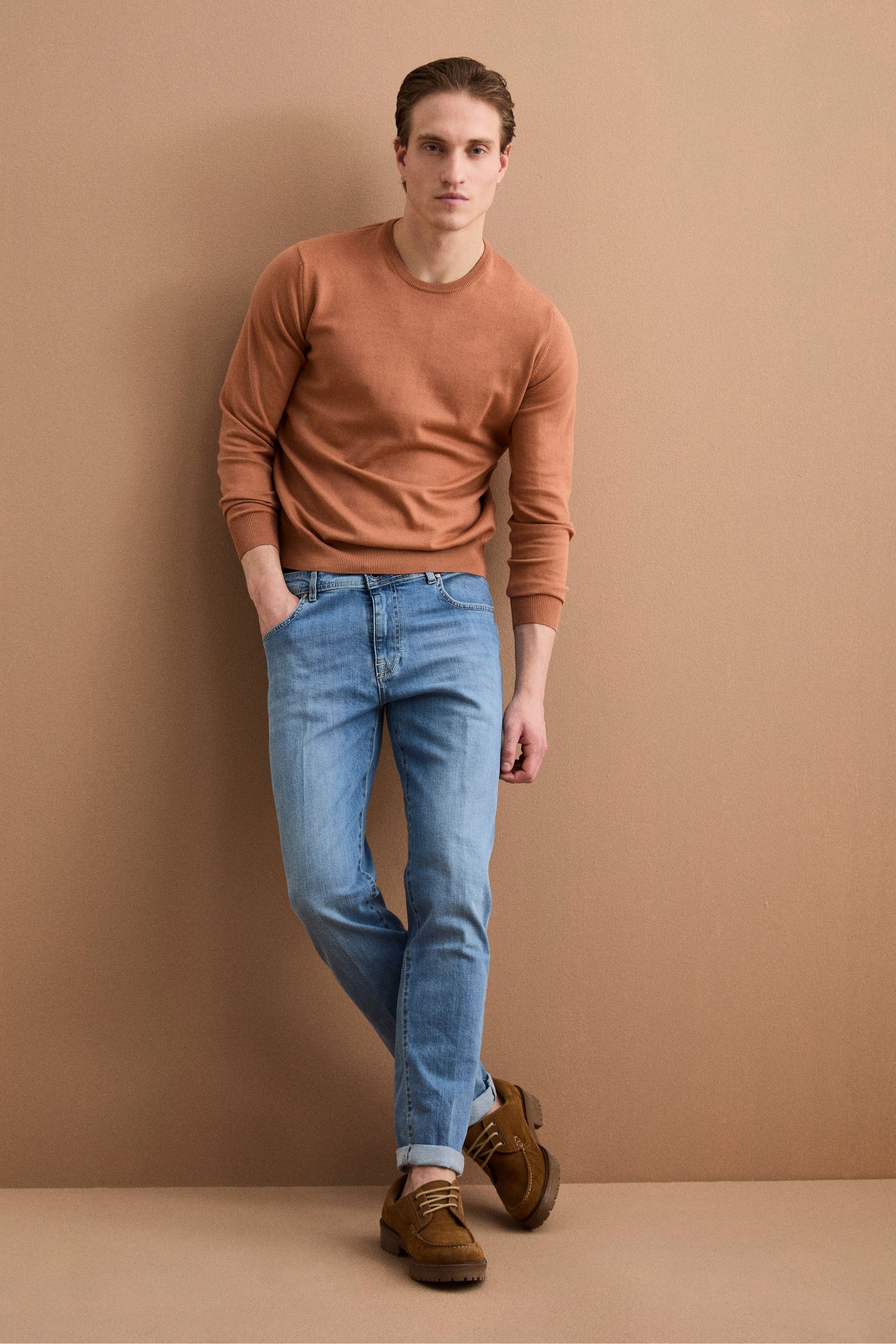 Maglia girocollo in cotone - TERRACOTTA