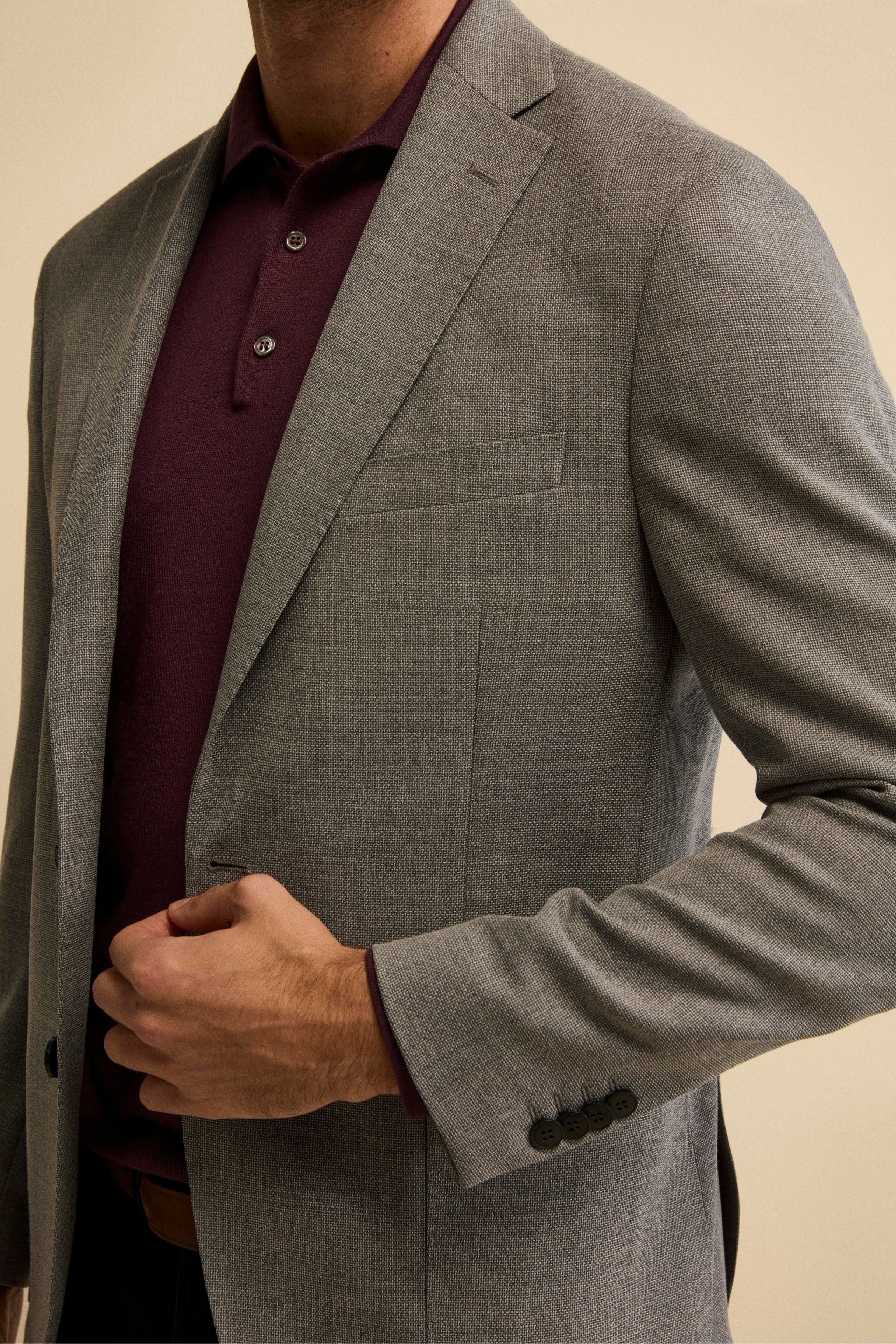Slim Fit Single-Breasted Jacket in Virgin Wool - Light grey